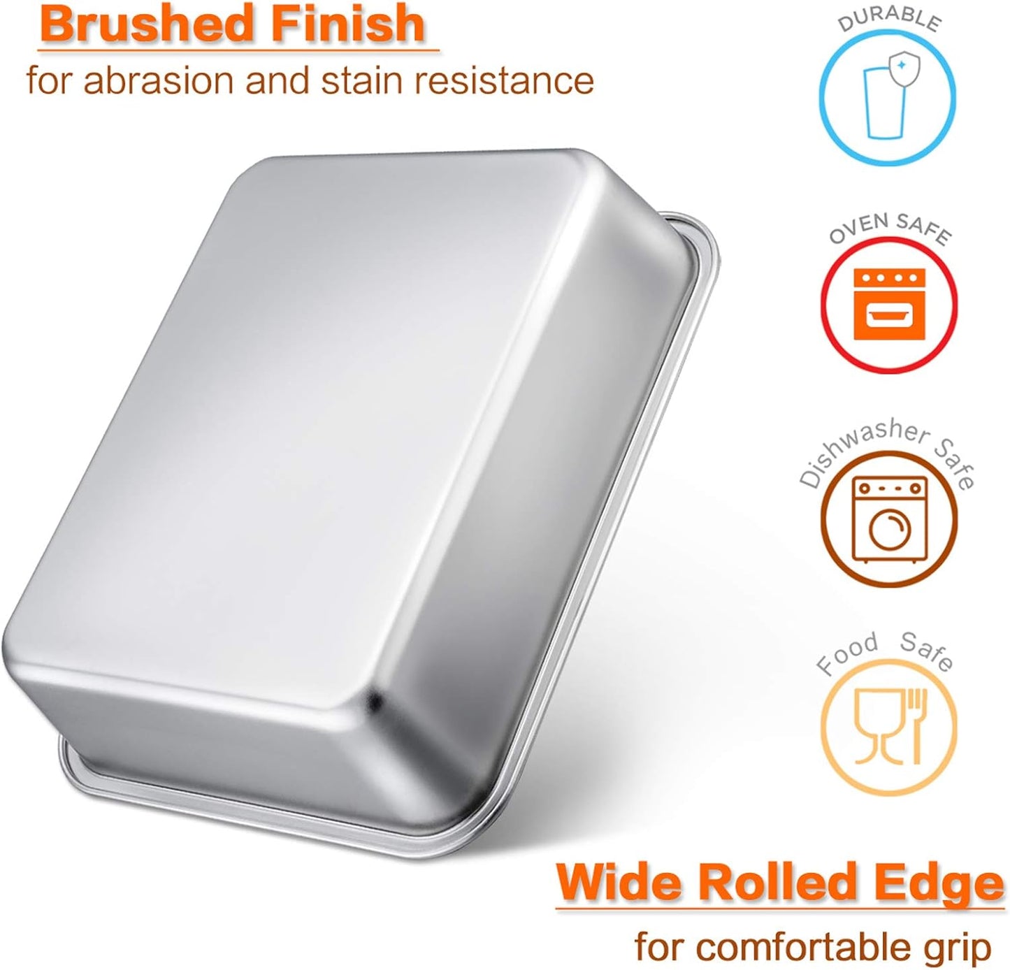 E-far Lasagna Pan Set of 2, Deep Stainless Steel Baking Pans, 12.75 x10 x3.2 Inches Rectangular Metal Roasting Baking Dish Bakeware for Oven, Non-Toxic & Heavy Duty, Dishwasher Safe