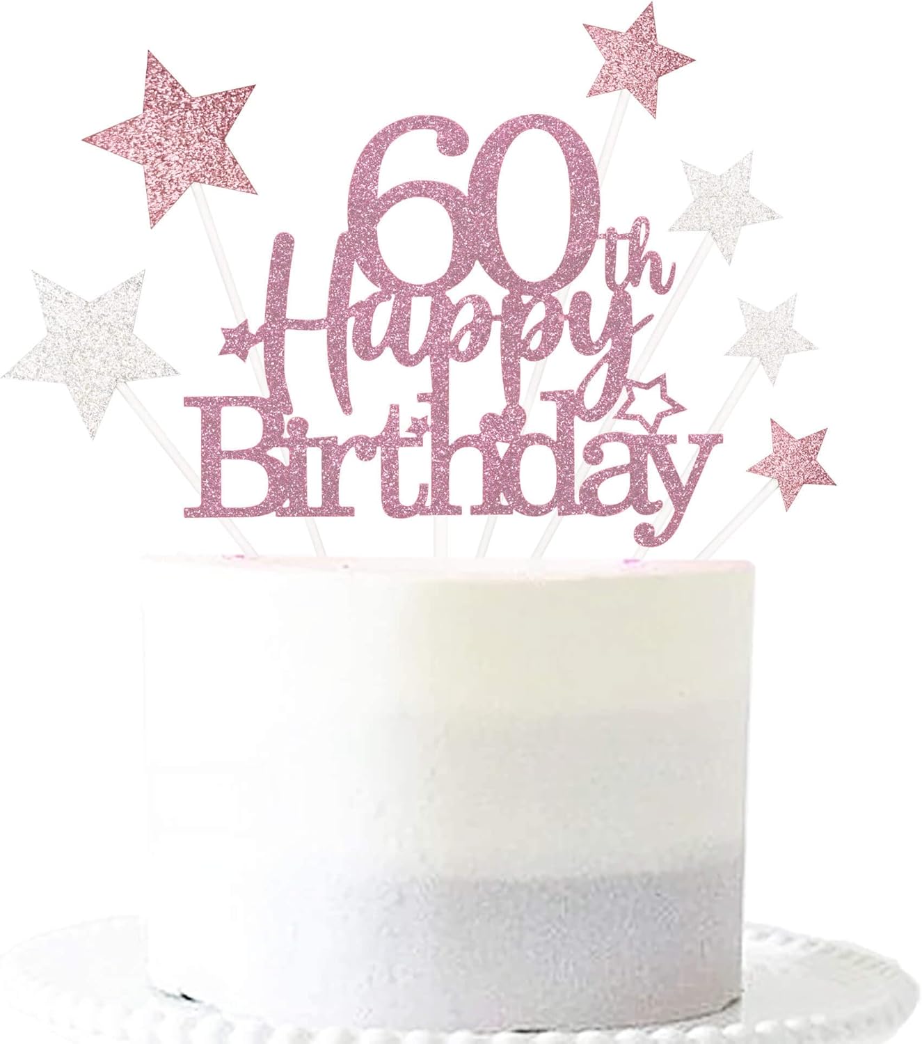 Glittery 60th Happy Birthday Cake Topper with Star,Personalised 60 Birthday Cake Toppers Party Decorations Party Supplies for Men Women Rose Gold