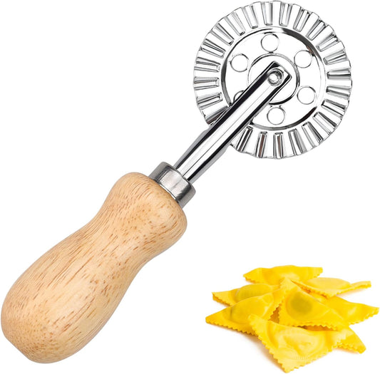 Short Handle Large Cutter Wheel - Exquisite Wooden Handle, Perfect for Pasta, Pizza, Ravioli, Cookie - Versatile Crinkle and Biscuit Cutter for Effortless Slicing