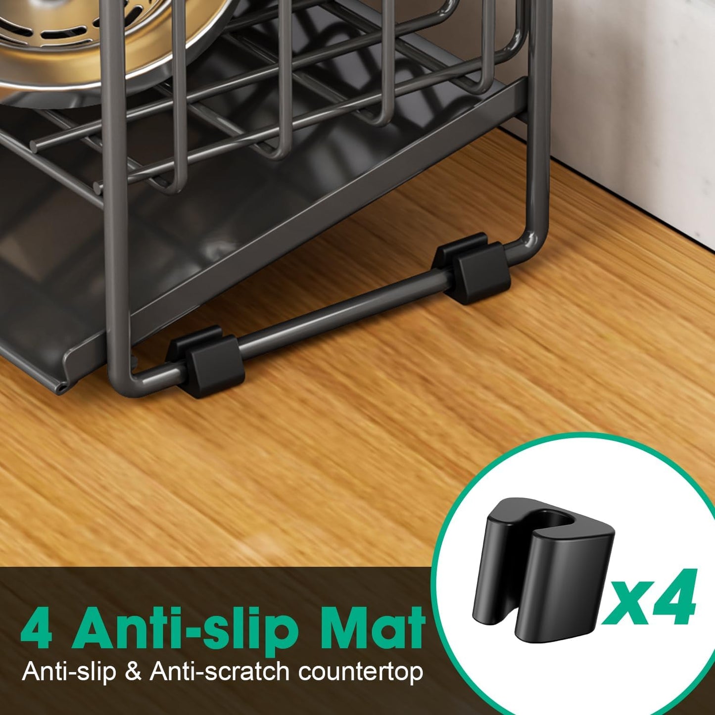 Sponge Holder for Kitchen Sink, 2 Tier Sink Caddy Organizer with High Brush Holder, Self-Draining Sponge Holder for Sinks, Soap Dispenser Organizer, Rustproof 304 Stainless Steel, Gray