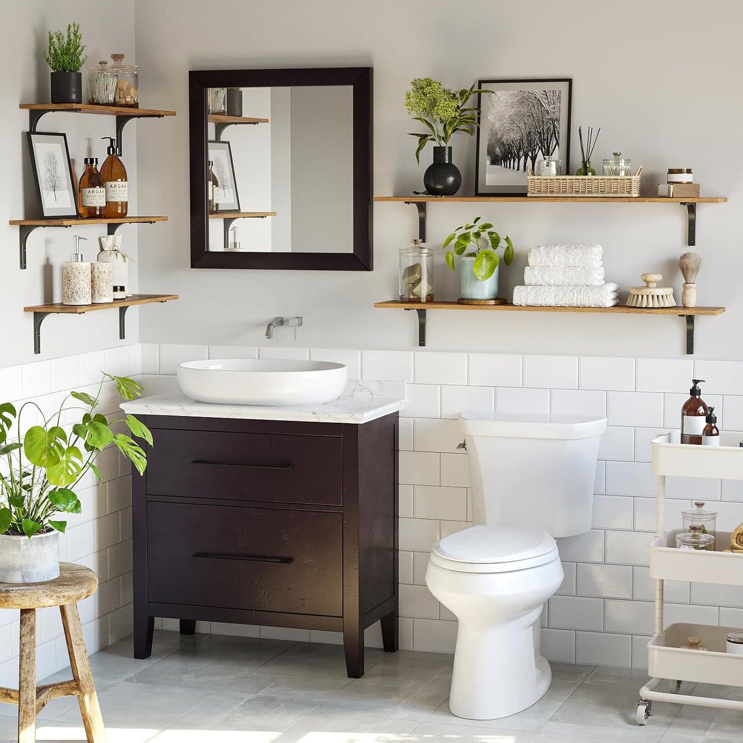 DINZI LVJ Long Wall Shelves, 47.3Inch Wall Mounted Shelves Set of 2, Extra Large Wall Storage Ledges with Sturdy Metal Brackets for Living Room, Bathroom, Bedroom, Kitchen, Rustic Brown