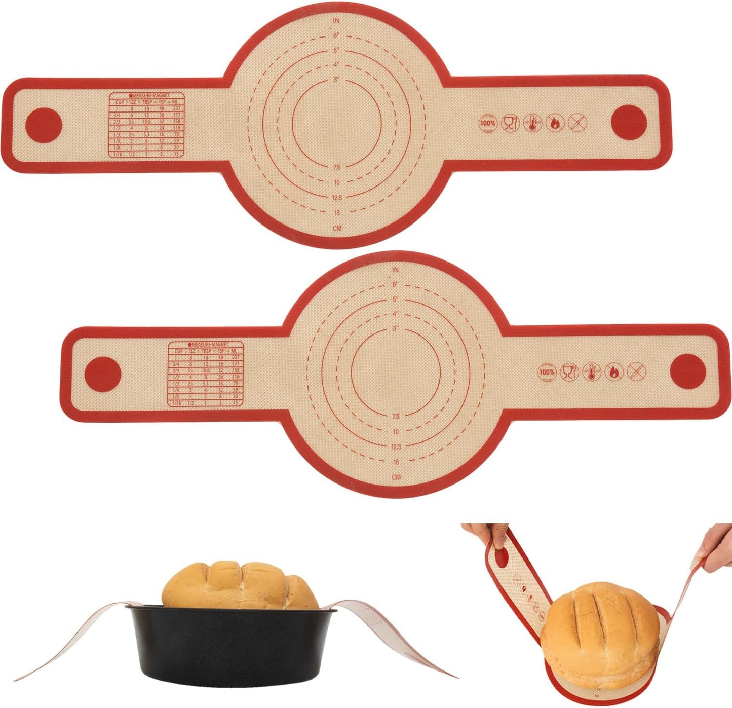 Silicone Bread Sling for Dutch Oven, 2 PCS Non-Stick & Easy Clean Reusable Silicone Bread Baking Mat with Extra Long Handles, Easy and Stable to Transfer Sourdough