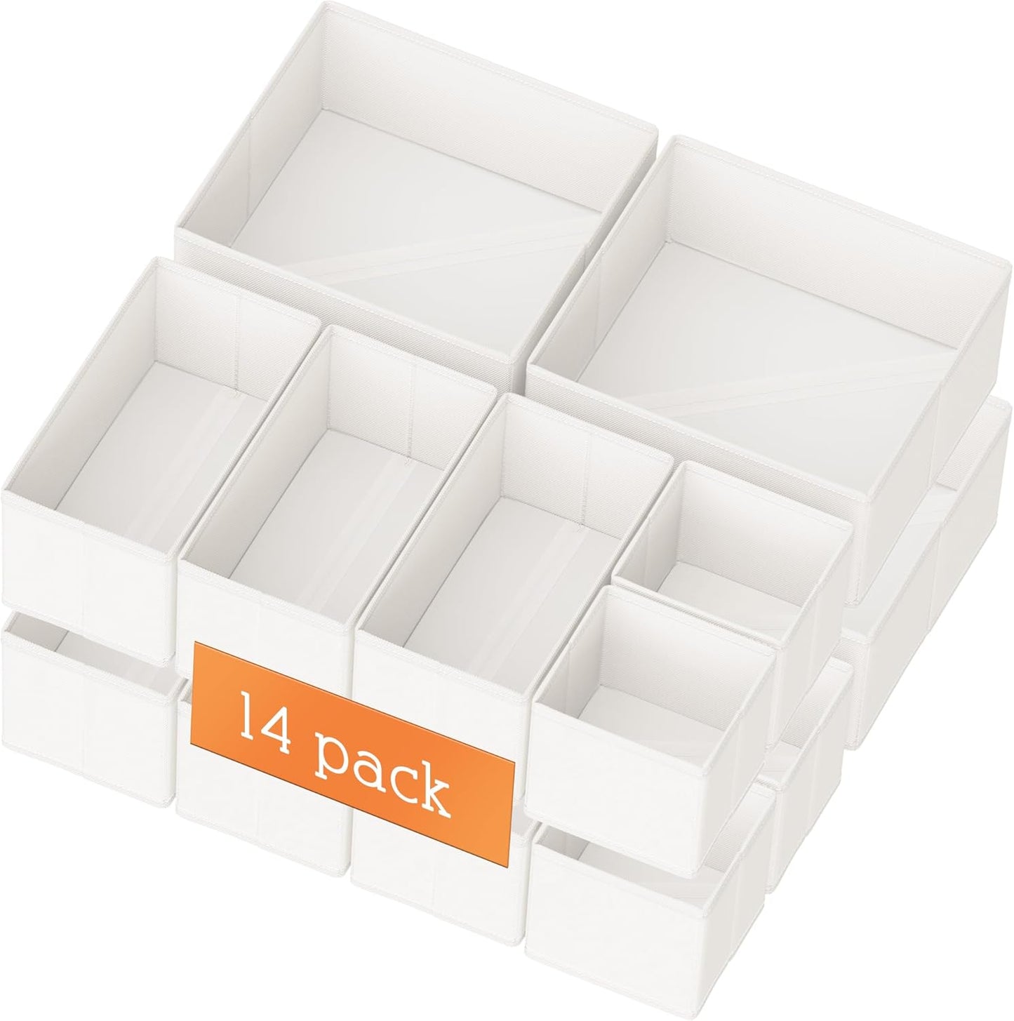 Criusia Drawer Organizer Clothes, 14 Pack Dresser Organizer for Baby Clothes, Underwear, Sock- Foldable Closet Organization and Storage Dividers Bins for Nursery, Bedroom and Dorm (White)