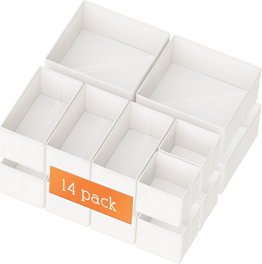 Criusia Drawer Organizer Clothes, 14 Pack Dresser Organizer for Baby Clothes, Underwear, Sock- Foldable Closet Organization and Storage Dividers Bins for Nursery, Bedroom and Dorm (White)
