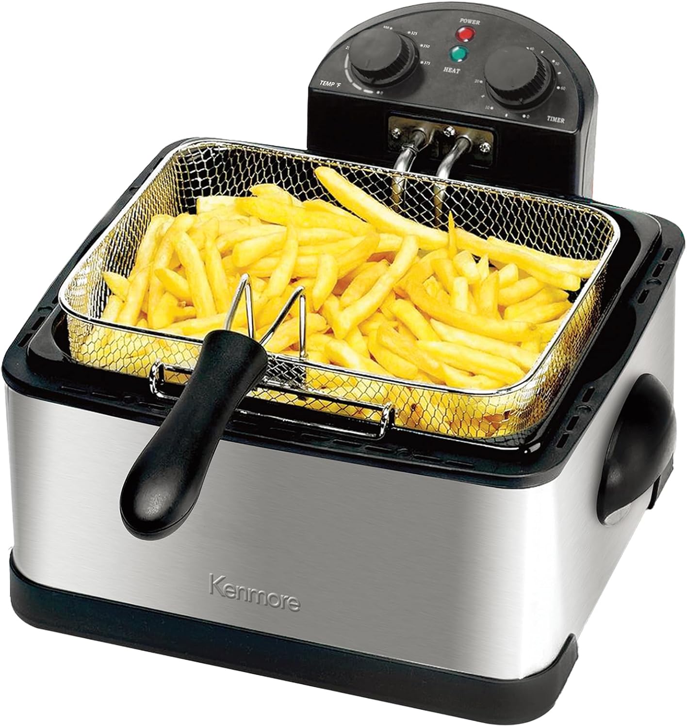 Kenmore Electric Deep Fryer - Grease & Odor Filtration, Simple Temperature Control, Eléctrica Freidoras For Home Use, 3 Baskets For Frying French Fries, Chicken Wing, 4 Liter Capacity Stainless Steel