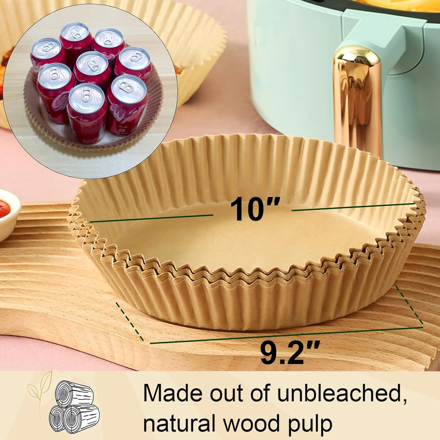 Large Air Fryer Disposable Paper Liner Round, 10 Inch Parchment Liners Non-Stick Fryer Paper Pads Baking Paper Food Grade for 7qt Power XL Air Fryer, Baking Roasting Microwave