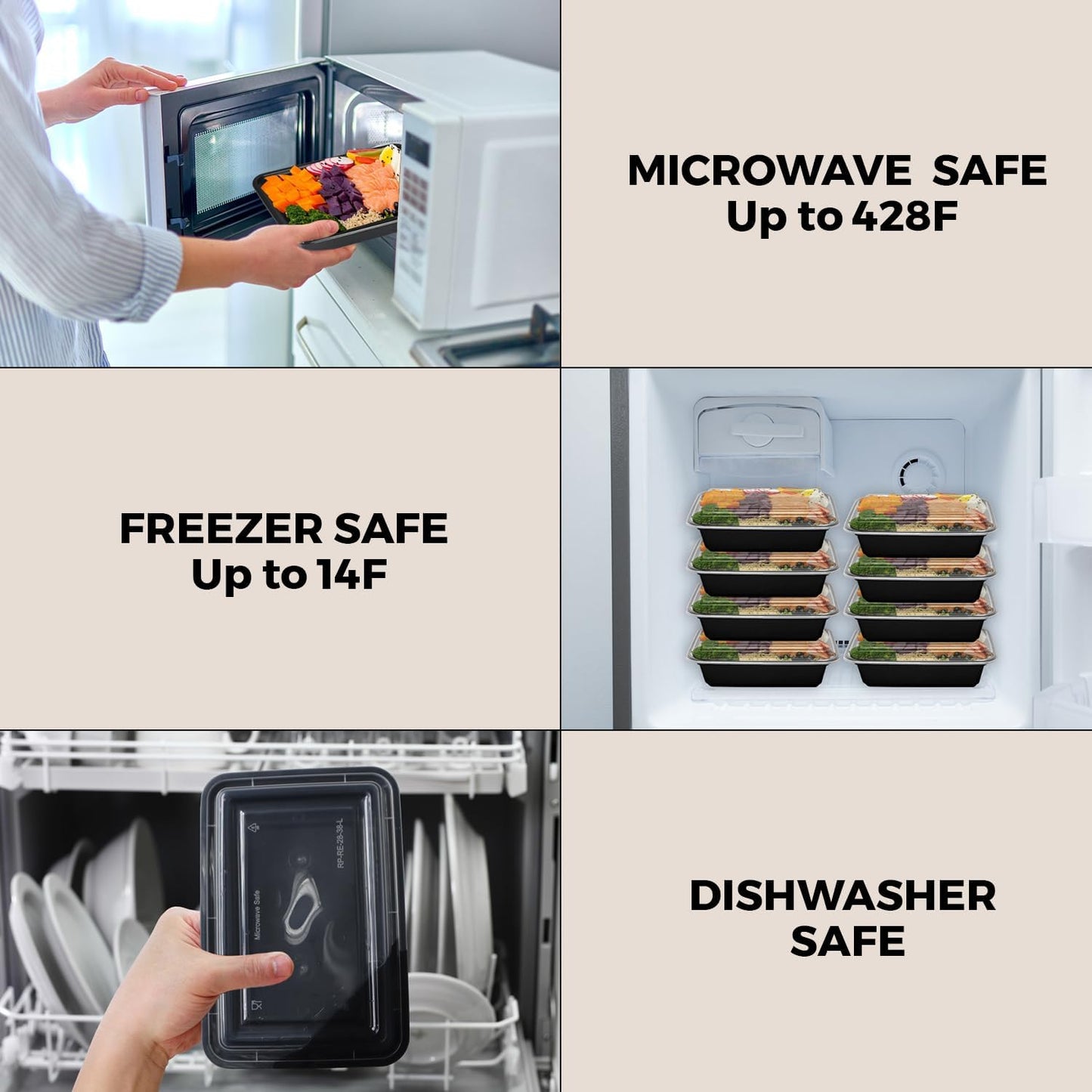 Klex 38 Oz, 50 Sets Meal Prep Containers with Airtight Lids, BPA Free, Reusable Plastic Food Container, 38 oz, Rectangular, Black/Clear, 50 Sets