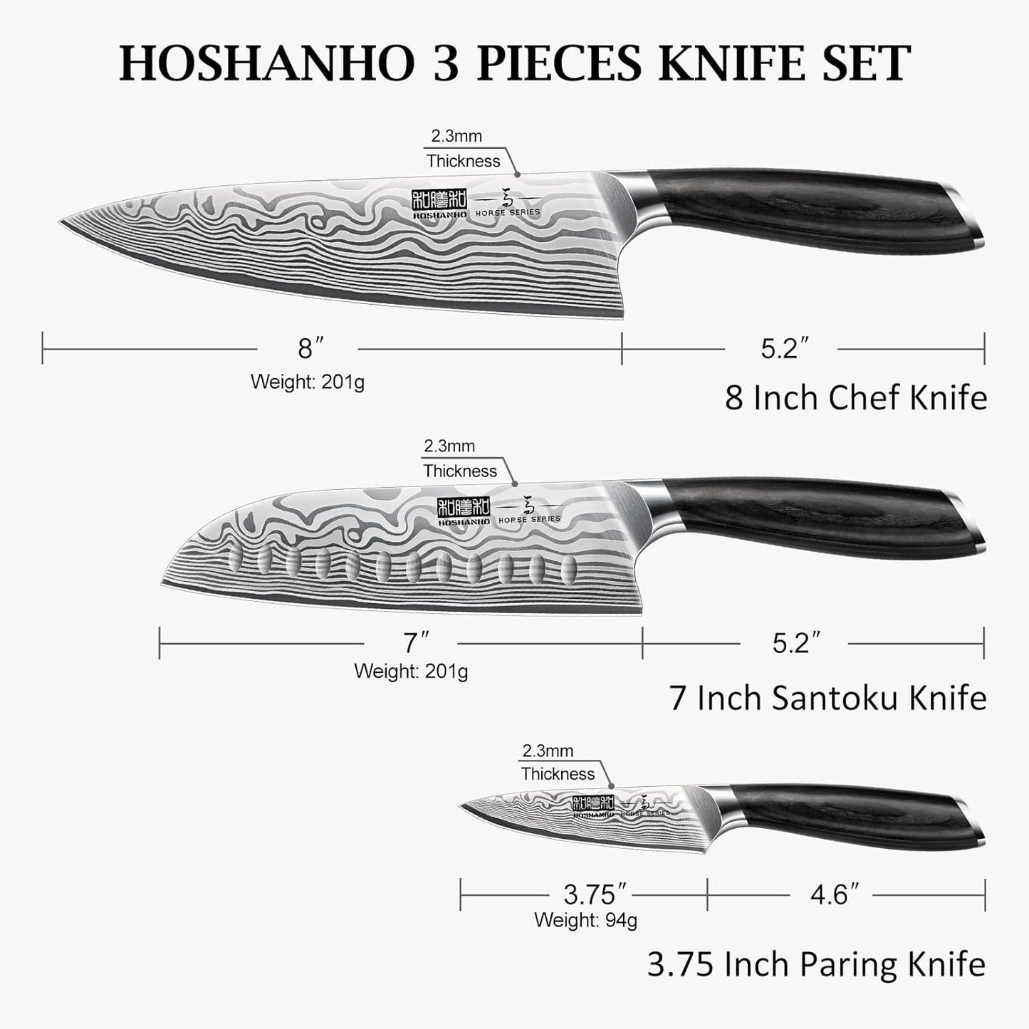 3 Pieces Knife Set, Professional High Carbon Powder Steel Kitchen Knife Set, Ultra Sharp Knives Set for Kitchen with Elegant Gift Box