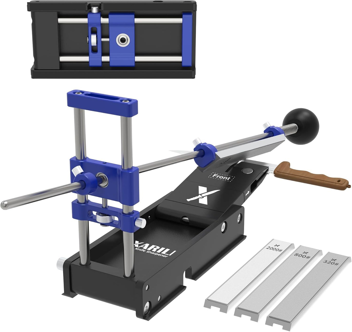 Foldable Portable Knife Sharpening System, Adjustable Knife Sharpener Kit with 3 PCS Aluminum Plates Diamonds (320#, 800#, 2000#), Blade Flips Without Removal, for Hunting, Kitchen Knives