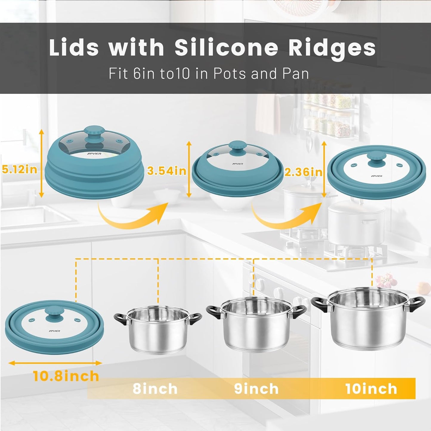 Collapsible Microwave Splatter Cover - Vented Silicone & Glass Lid with Easy-Grip Handle, Fits 6 to 10 Inch Plates & Bowls, 10.8 Inch Diameter, Prevents Splatters & Ensures Even Heating