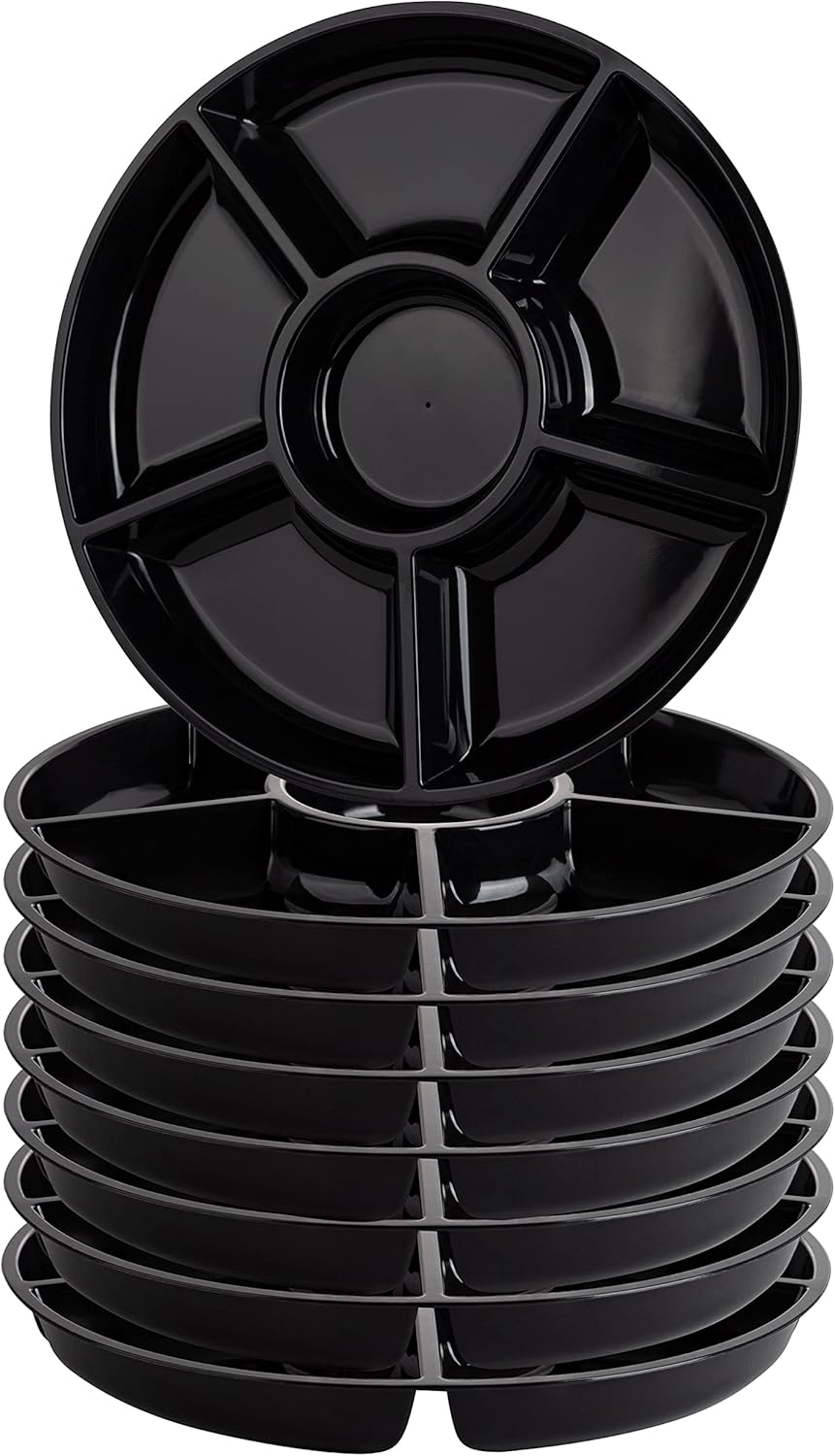 Plasticpro 6 Sectional Round Plastic Serving Tray/Platter (8, Black)