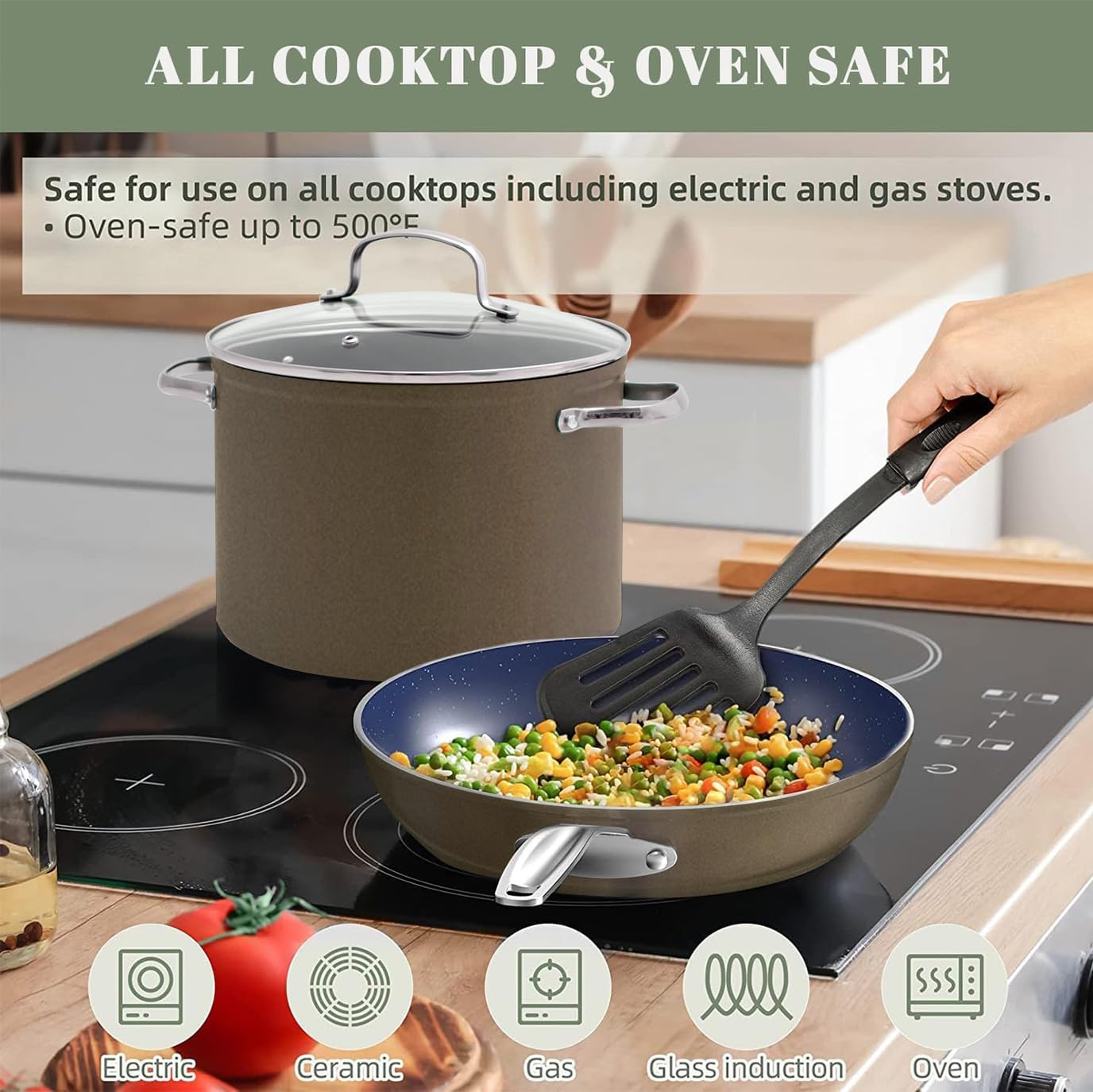 Nuwave 12pc Forged Lightweight Cookware Set, G10 Healthy Duralon Ceramic Ultra Non-Stick Coating, Vented Tempered Glass Lids, Stay-Cool Handles, Induction-Ready & Works on All Cooktops, PFAS Free