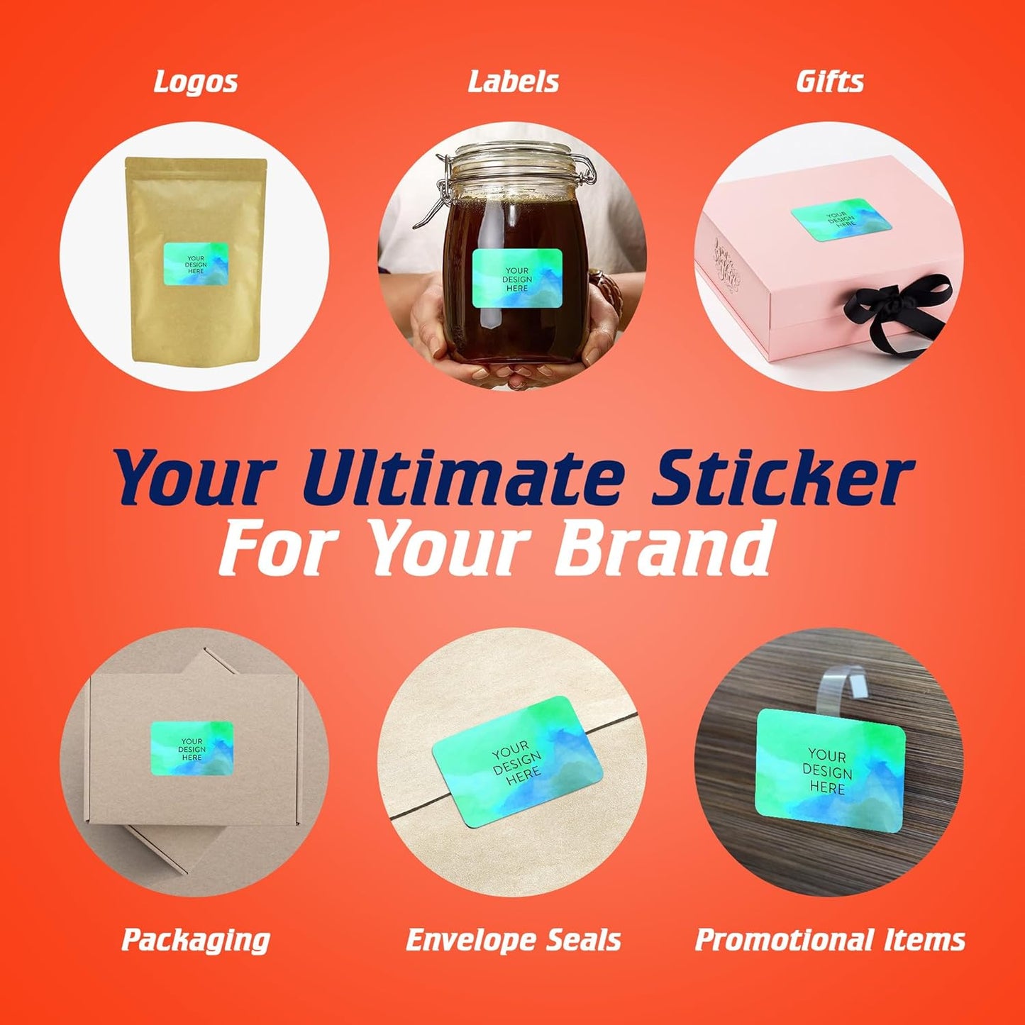 100 Custom Vinyl Stickers - Upload Your own Image, Text, Design, Logo - Personalized Logo Labels for Handmade, Packaging, Bottle, Jars, Candle, Brand Stickers (Blue Green, 4x2)