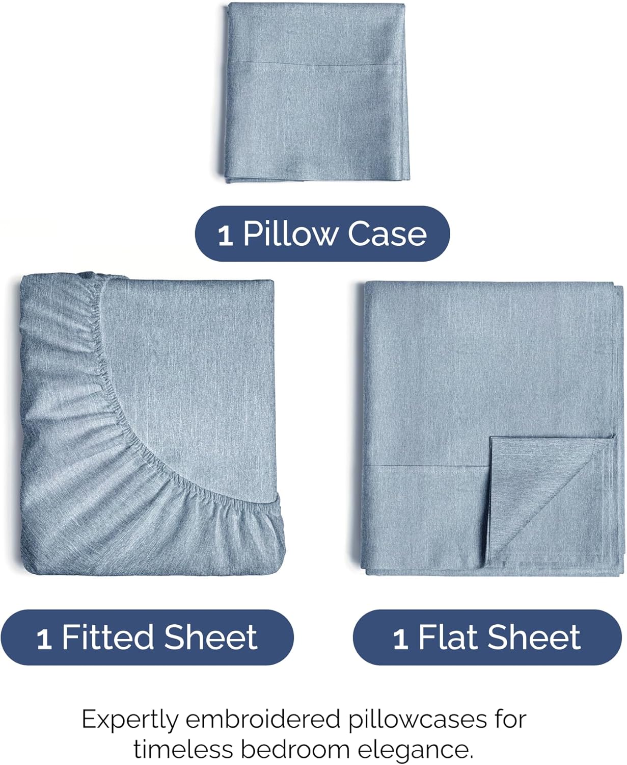 Twin XL Size 3 Piece Sheet Set - Comfy Breathable & Cooling Bed Sheets Set - Hotel Luxury Bedding for Women, Men, Kids, Teens, Boys & Girls - Deep Pockets and Wrinkle Free - Blue (Heathered Sheets)