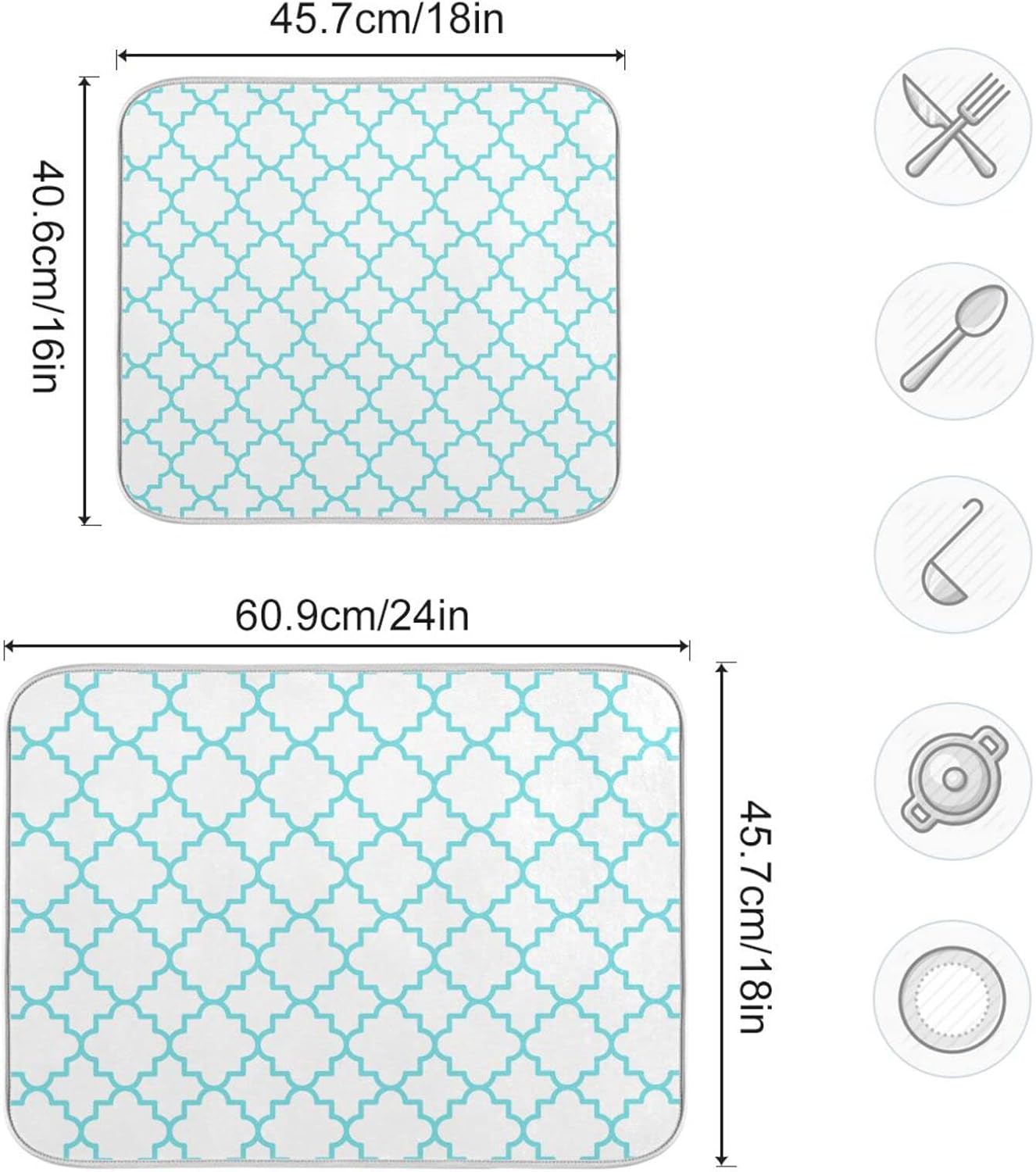 Senya Super Absorbent Dish Drying Mat, Microfiber Fast-Drying Dish Mat, 24inches x 18inches , Kitchen Dish Drying Pad, Traditional Quatrefoil Lattice Pattern