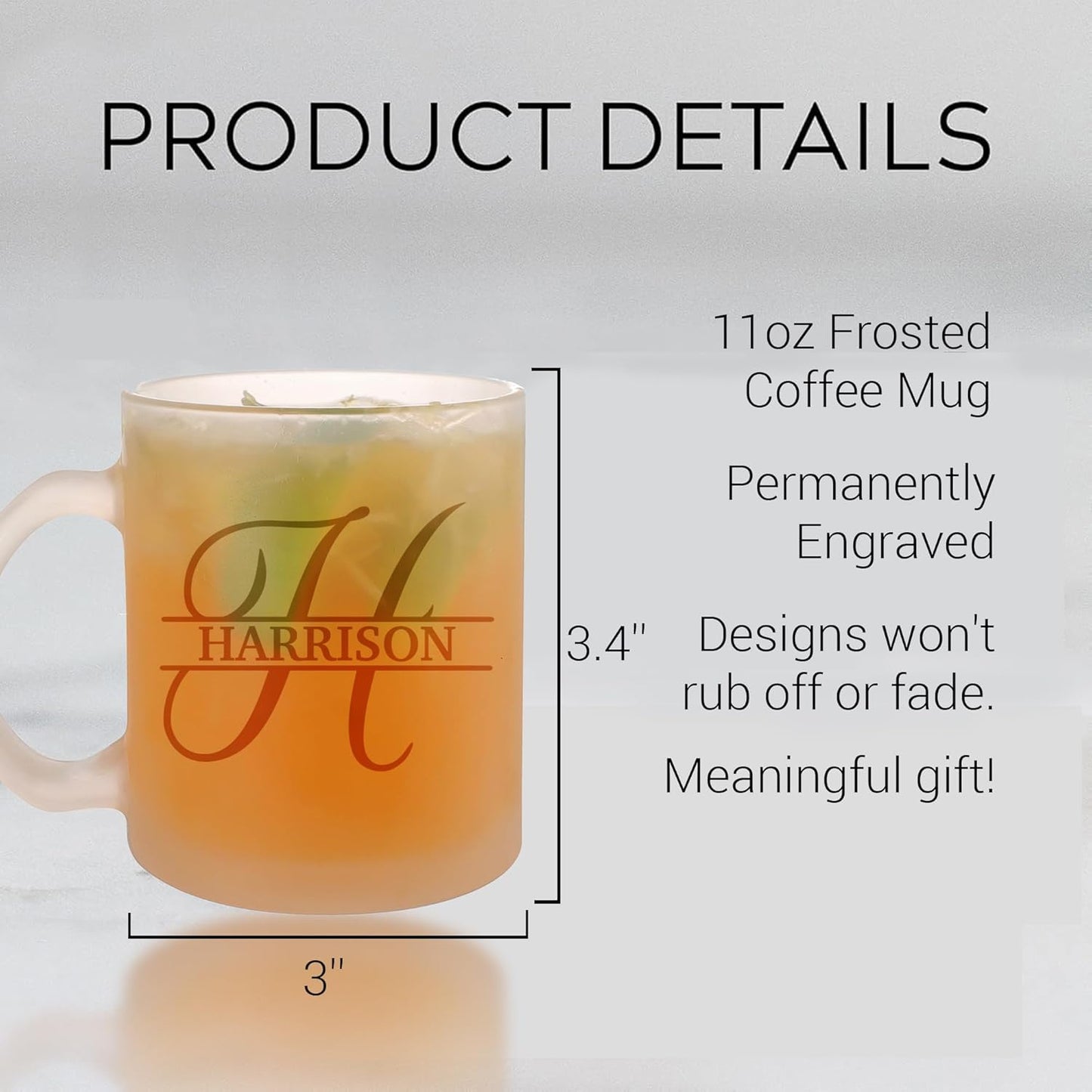 Personalized Coffee Mug Engraved with your Custom Name - Customized 11oz Frosted Glass Mugs, Hot Chocolate Mugs, Tea Cup, Birthday Gifts, Retirement Gift (Frosted Mug, Personalized Design)