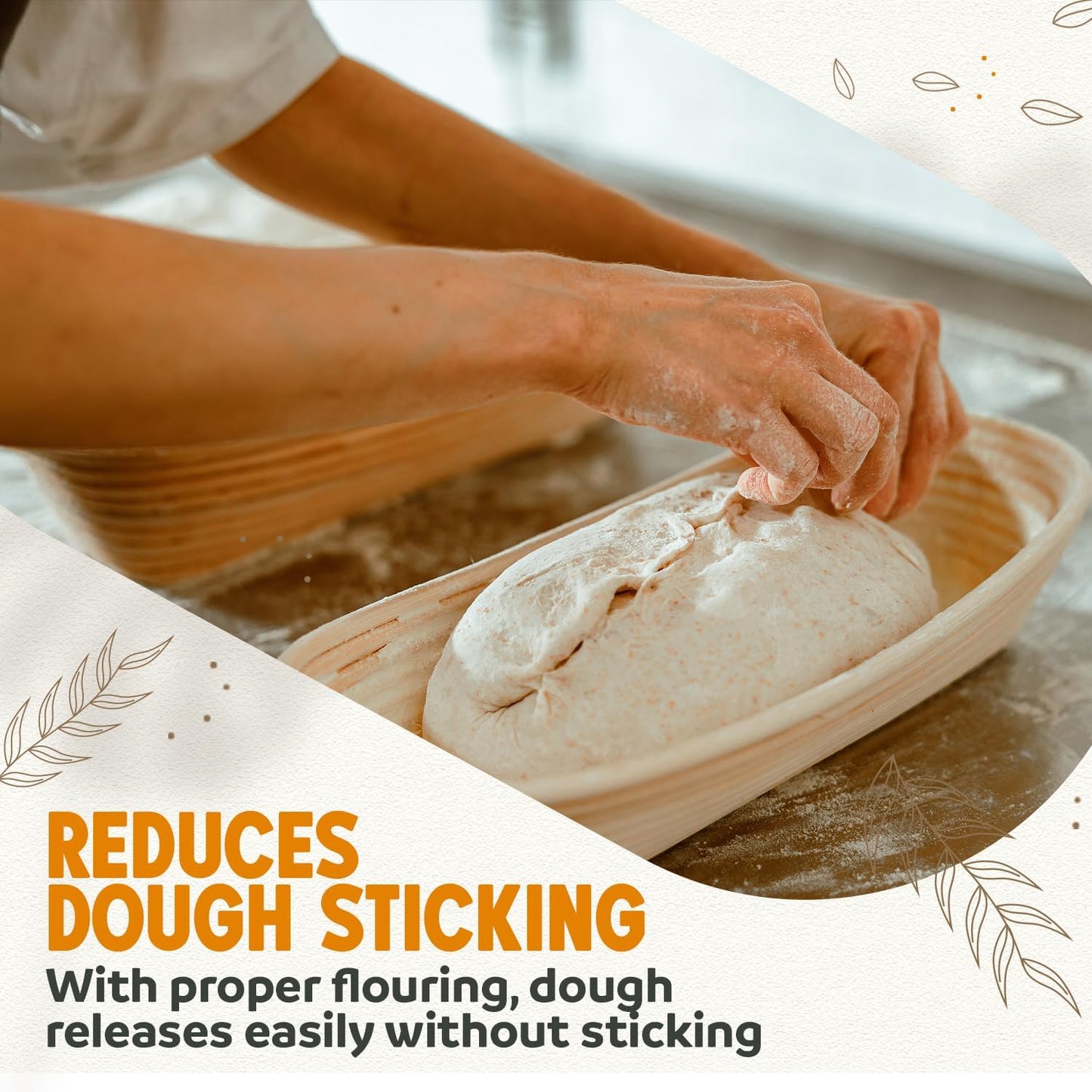 Banneton Bread Proofing Basket Sourdough Proofing for Beginners & Professional Bakers, Handwoven Rattan Cane Bread Maker w/Linen for Artisan Breads, 12.25 x 6 x 3.5 Inch, 2-Lb Rectangular - Set of 2