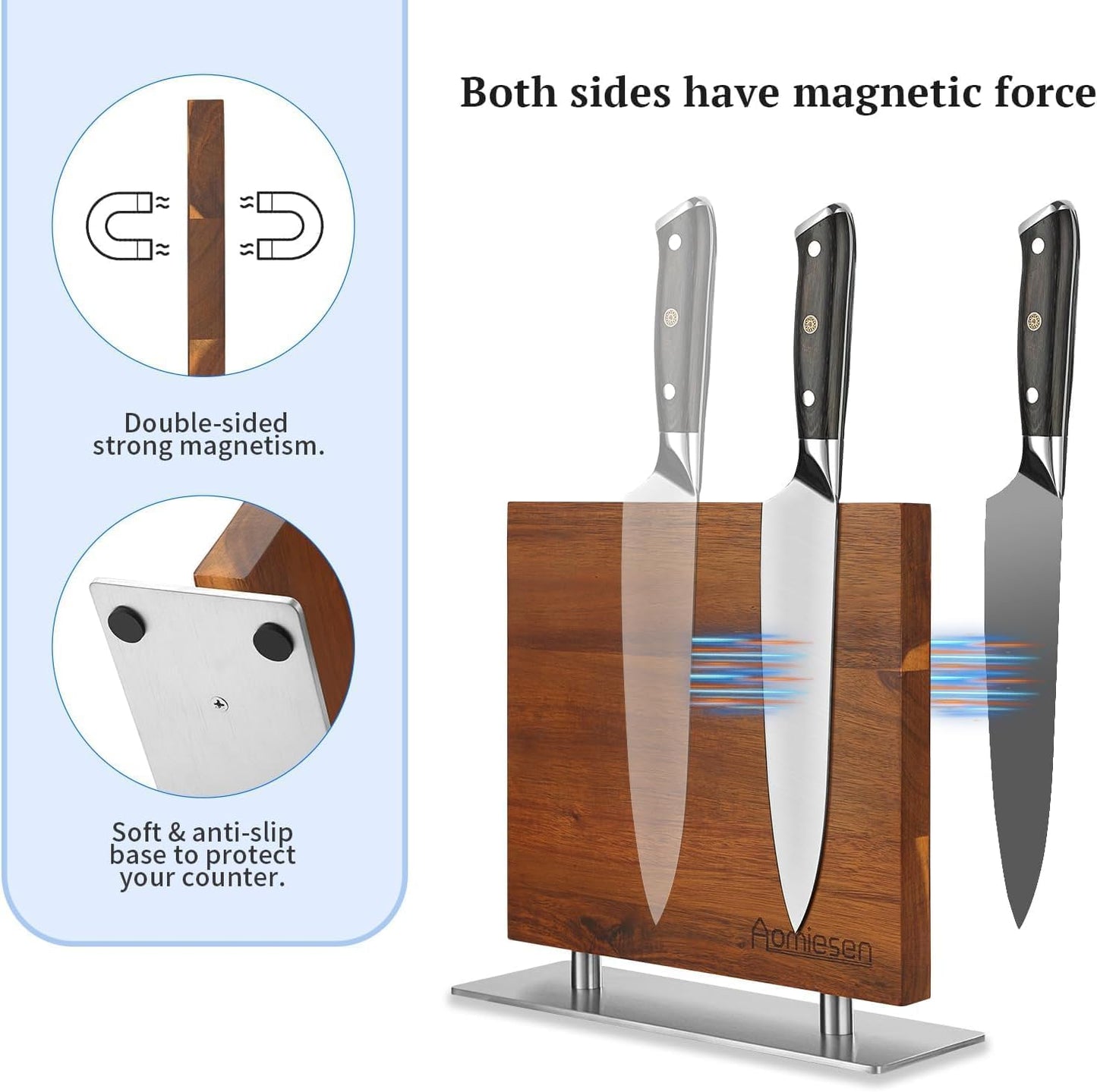 Strong Magnetic Knife Block - Magnetic Knife Holder for Kitchen Organization, Knife Block with Powerful Magnet (Square steel bottom knife block）