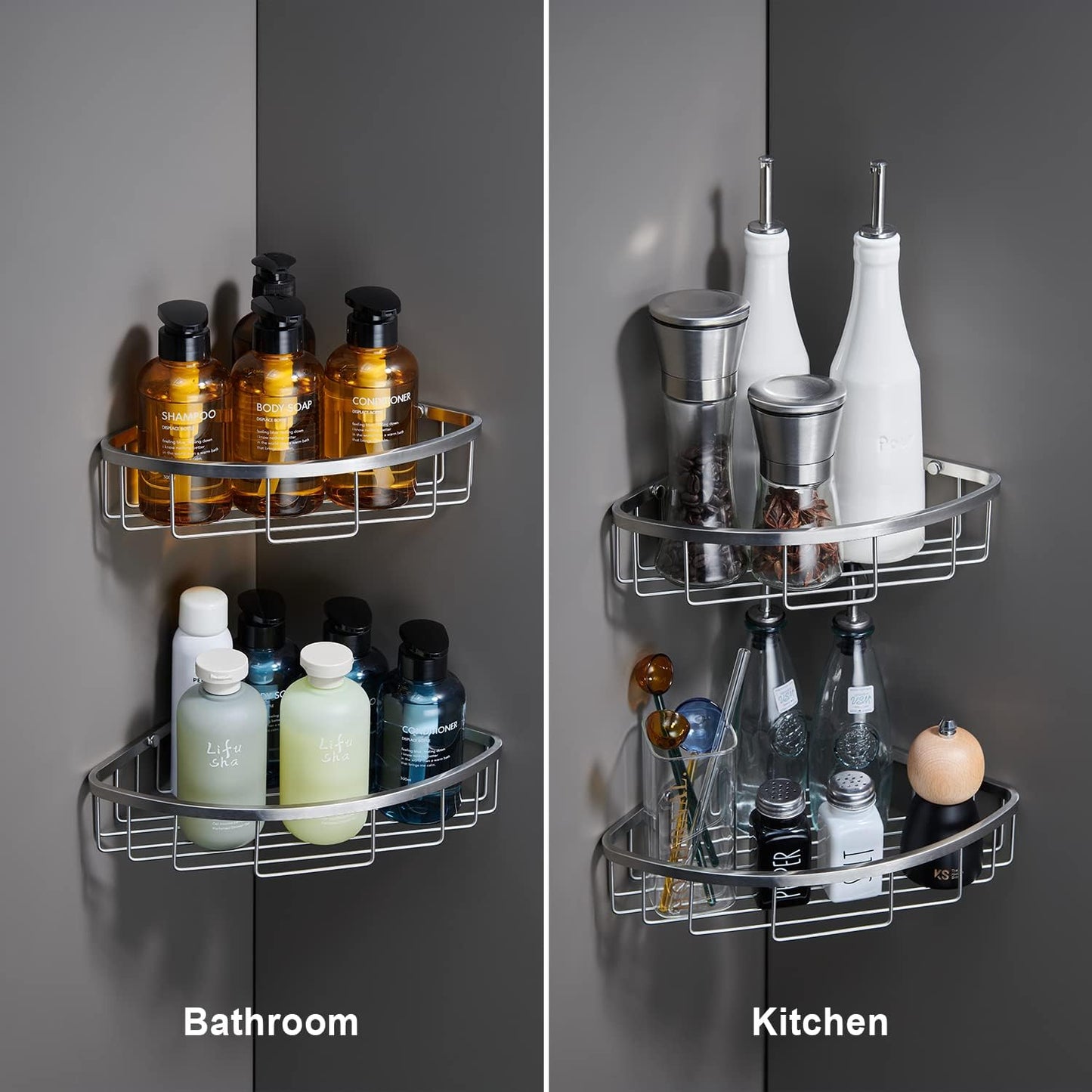 [2 Pack] Corner Shower Caddy Organizer, SUS304 Stainless Steel Heavy Duty Rust-Proof Shelf Shampoo Holder, Wall Mounted Storage Rack for Bathroom Kitchen, Brushed Nickel