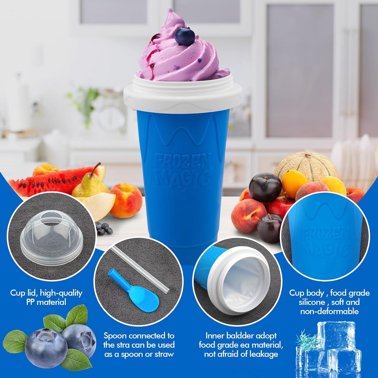 2PCS Slushie Maker Cup,DIY Magic Quick Frozen Smoothies Cups for Homemade Milk Shake Ice Cream Maker, Cooling Cups, Double Layer Squeeze Slushy Maker Cup,Birthday Funny Gifts for Friends Family