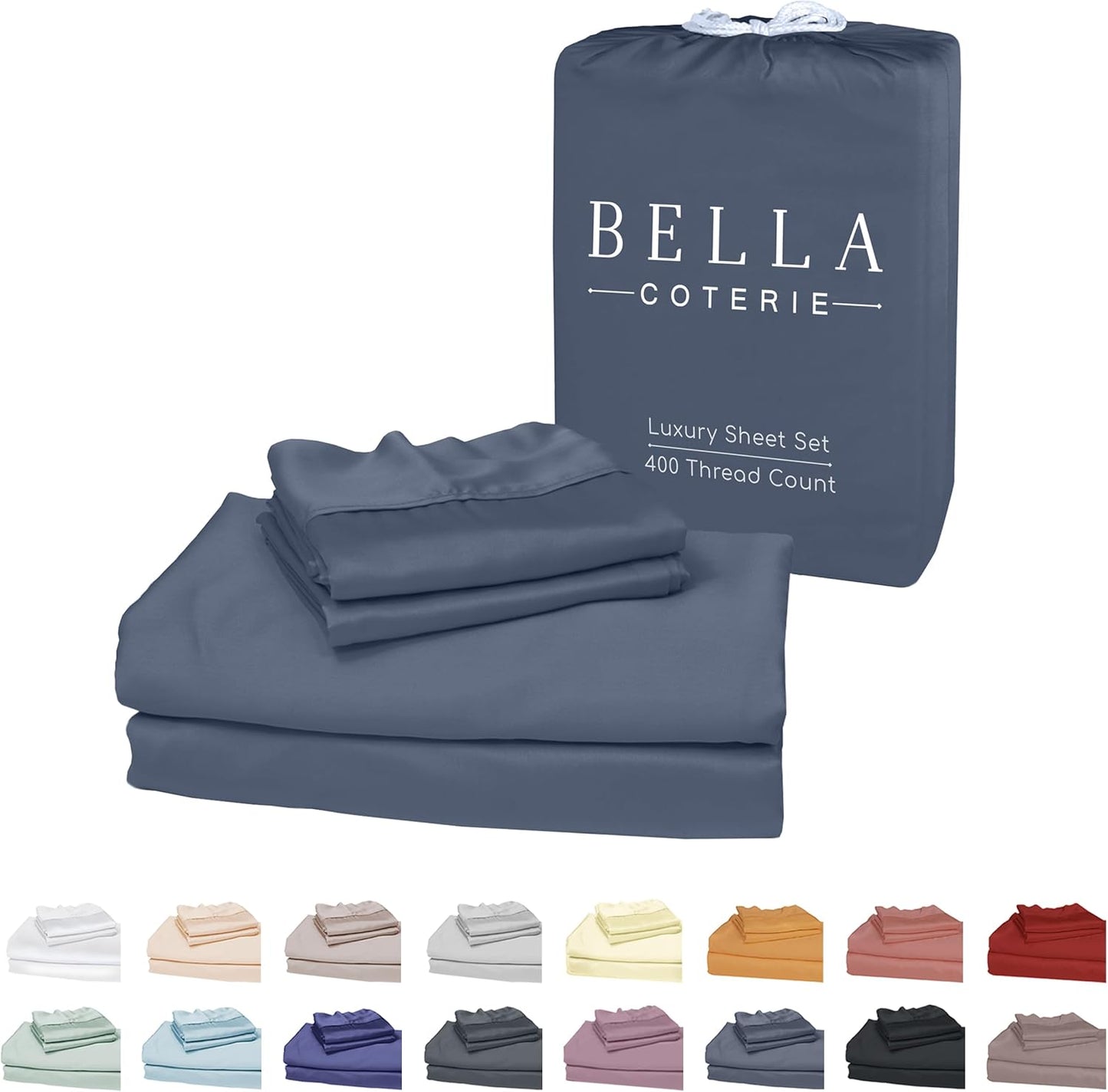 Bella Coterie Luxury Bamboo Viscose Twin XL Size Sheet Set | 100% Organically Grown | Ultra Soft | Cooling for Hot Sleepers | 18" Deep Pocket [Slate Blue]