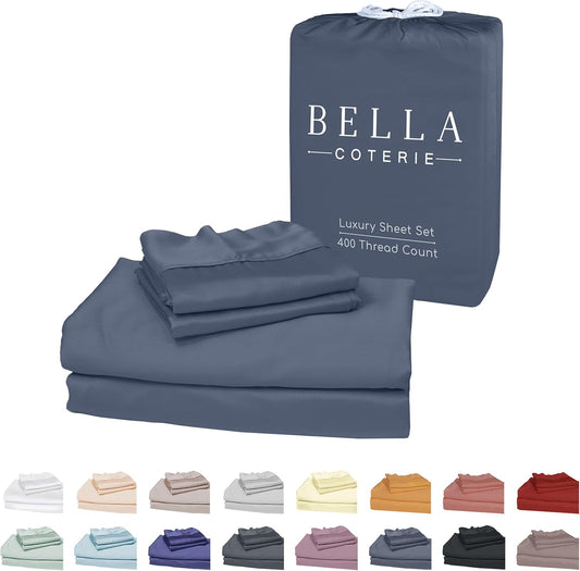 Bella Coterie Luxury Bamboo Viscose Queen Size Sheet Set | 100% Organically Grown | Ultra Soft | Cooling for Hot Sleepers | 18" Deep Pocket [Slate Blue]