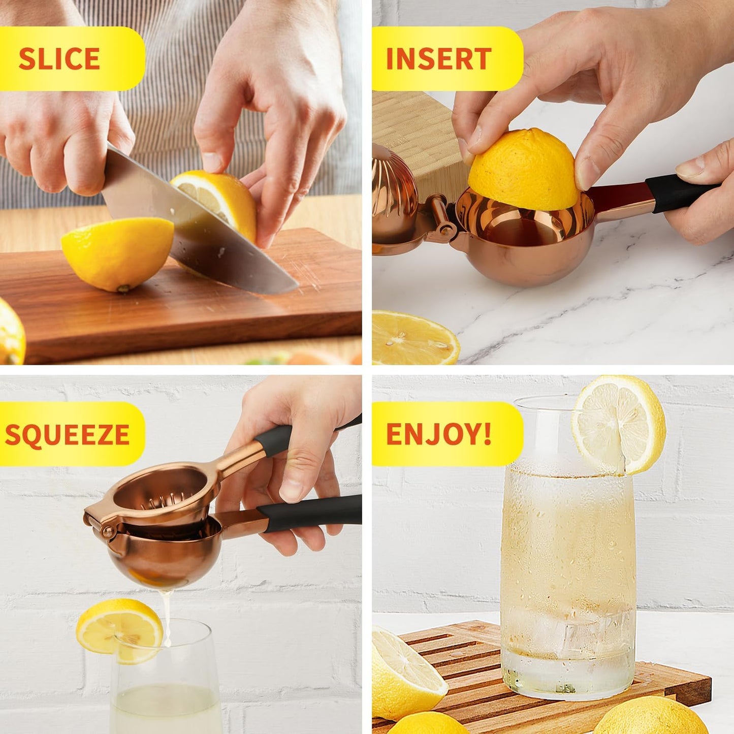 Lemon Squeezer,304 Stainless Steel Citrus Press Juicer,Non-Slip Grip Design Manual Juicer,Heavy Duty Manual Citrus Press Juicer & Lime Squeezer-Rose Gold & BLack