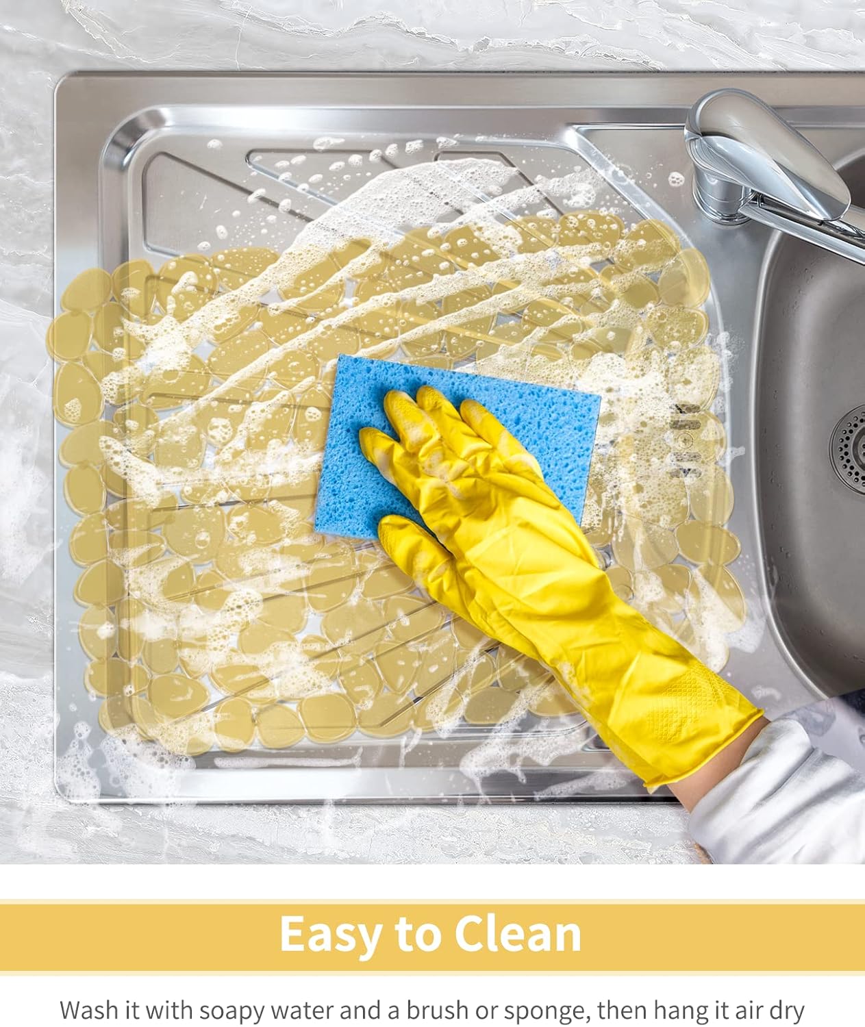Bligli Pebble Sink Mat for Stainless Steel/Ceramic Sinks, 2 Pack PVC Sink Protectors Mats for Bottom of Kitchen Sink, Dish Drying Mat for Dishes and Glassware, 15.7 x 11.8 inch, Clear Yellow