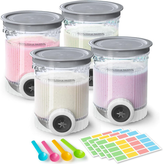 4 Pack Creami Swirl Pints & Lids for Ninja, Compatible with NC700 Series Ninja Swirl Ice Cream & Soft Serve Makers, with 4 Spoons & 64 Writable Labels, BPA-Free & Dishwasher Safe, Grey Lids