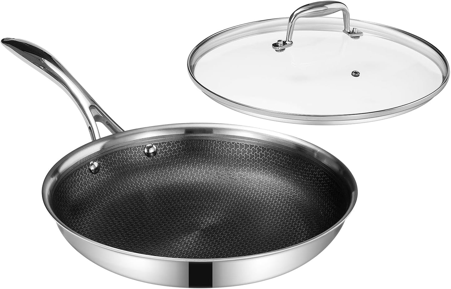 DELUXE Hybrid Ceramic Nonstick 12-Inch Fry Pan with Tempered Glass Lid, Skillet with Stay-Cool Handles, Dishwasher&Oven Safe, PFOA Free Compatible with All Cooktops