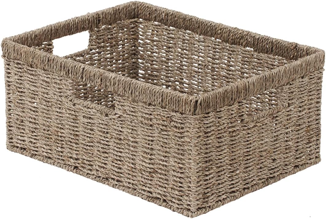 StorageWorks Extra Large Wicker Baskets for Organizing, Seagrass Storage Basket with Built-in Handles, 1 Pack