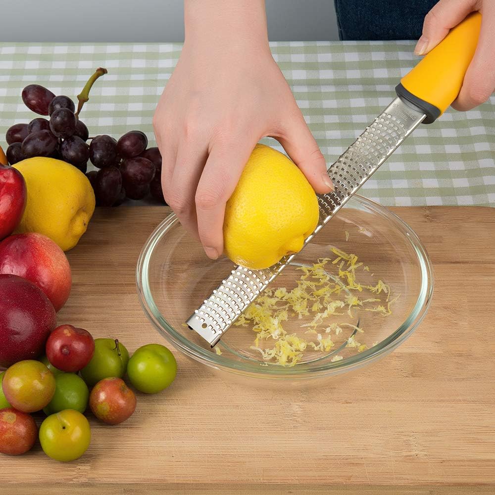 Lemon Zester, Hand Cheese Grater, Zester Grater with Handle, with Razor-Sharp Stainless Steel Blade, Protective Cover and Cleaning brush, Dishwasher Safe, by NSpring