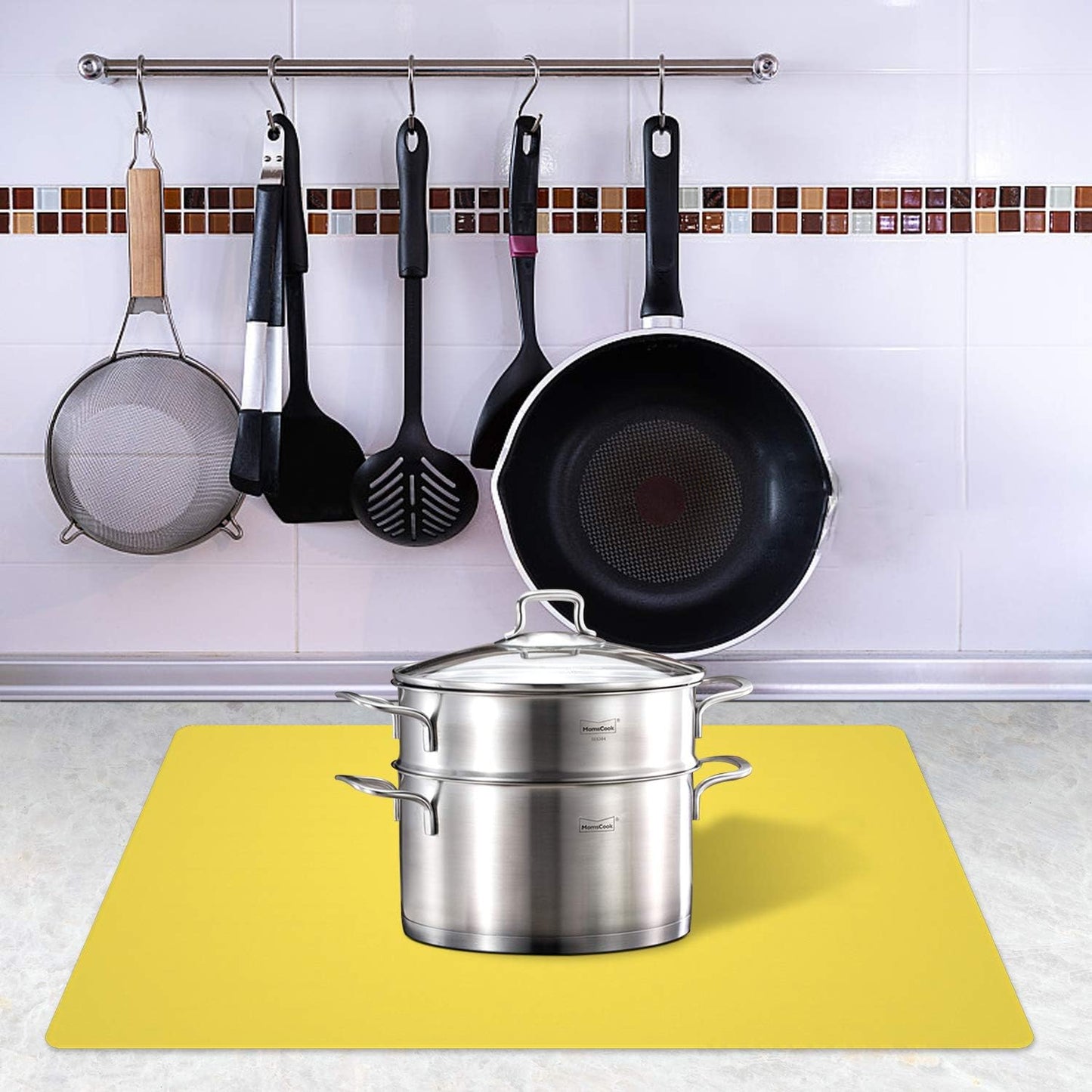 Silicone Placemats, Food-Grade Non-Slip Waterproof, Dining, Stain Resistant, Countertop Protector, Kitchen Counter Mat, Heat Resistant, Baking mat Dishwasher Safe (23.6"×15.7"-1pack, Yellow)