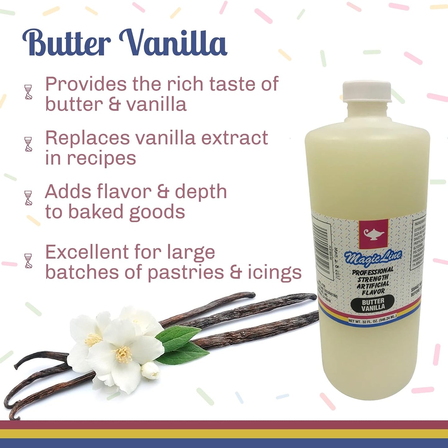 Magic Line Butter Vanilla Flavoring Oil for Baking - Replaces Vanilla Flavor Extracts (32 Ounces)