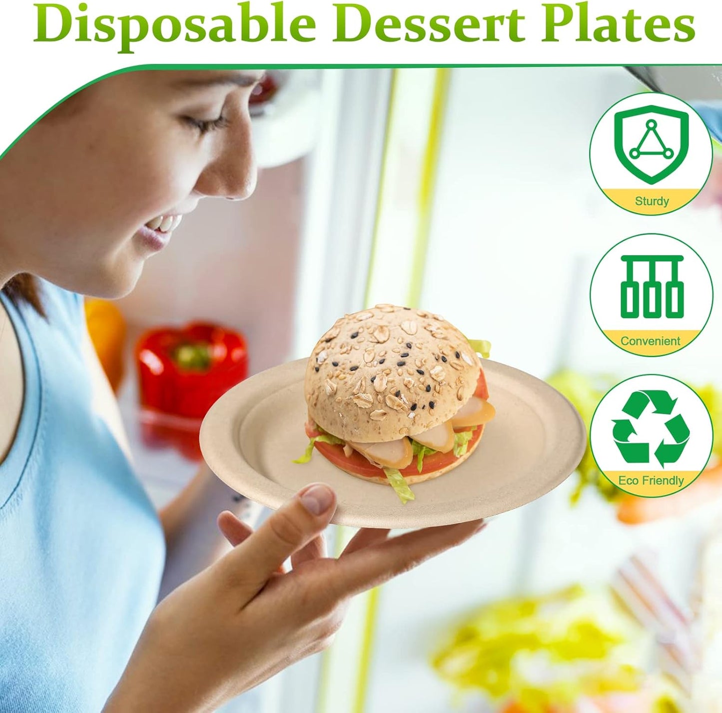 Compostable Disposable Paper Plates - 6 Inch, 100 Pack, Brown, Sturdy, Ideal for Dessert, Cake, Appetizer