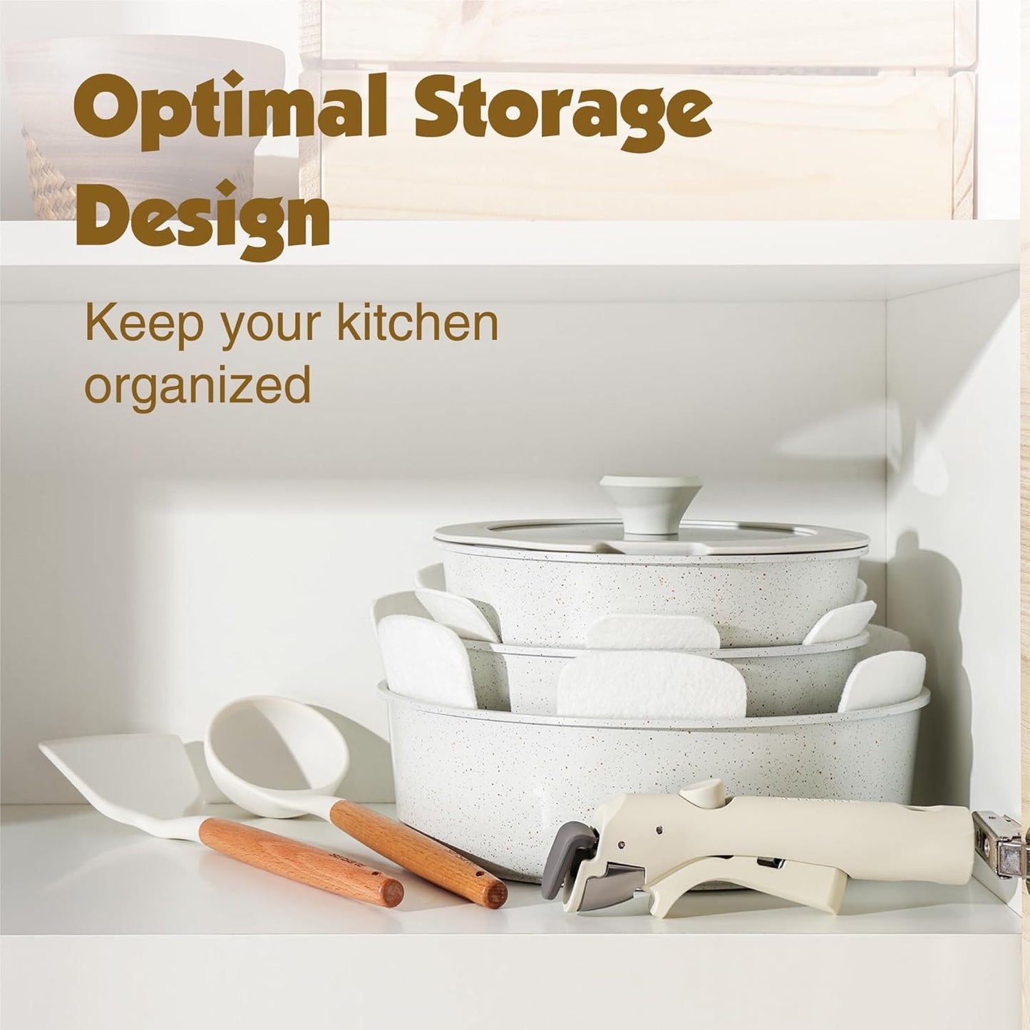 SENSARTE 24 Piece Pots and Pans Set, Nonstick Detachable Handle Cookware, Induction Kitchen Cookware Set with Removable Handle, Healthy Non Stick for RV, Dishwasher ＆ Oven Safe (White)