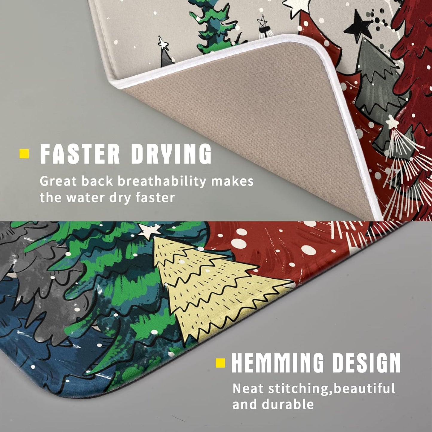 Christmas Trees Dish Drying Mat Winter Holiday Kitchen Dishes Pad 16x18 Inch Absorbent Reversible Fast Dry Draining Rack Pad for Countertop