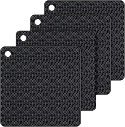 Silicone Trivet Mats Hot Mat - Hot Pads Robust Non Slip Coasters Heat Resistant Mats (Black)