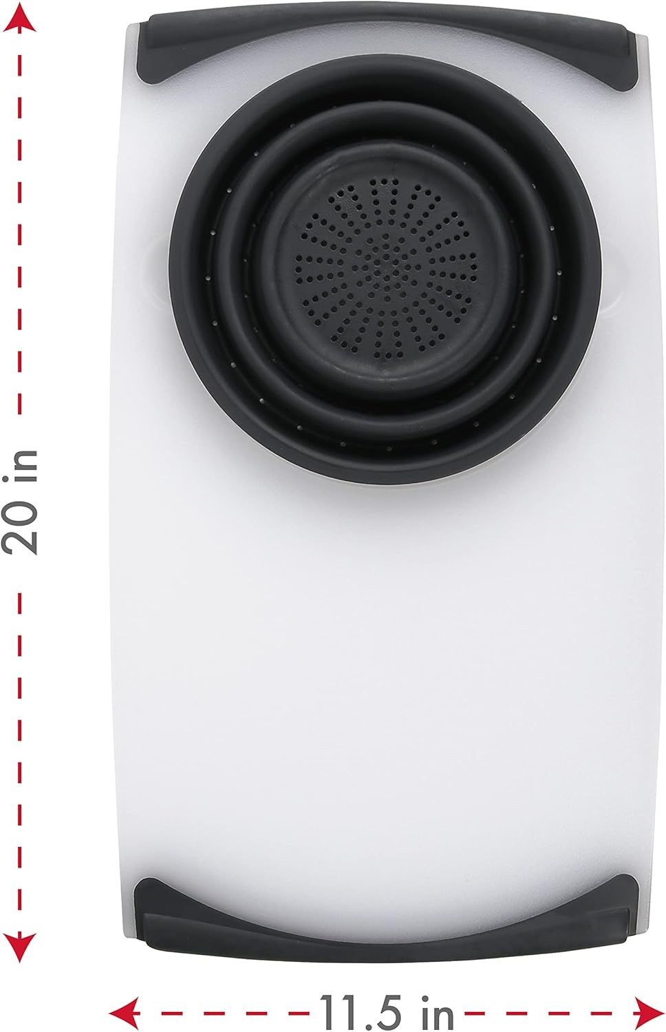 Dexas Over the Sink Poly Cutting Board with Collapsible Colander Strainer, 11.5 x 20", Natural/Gray