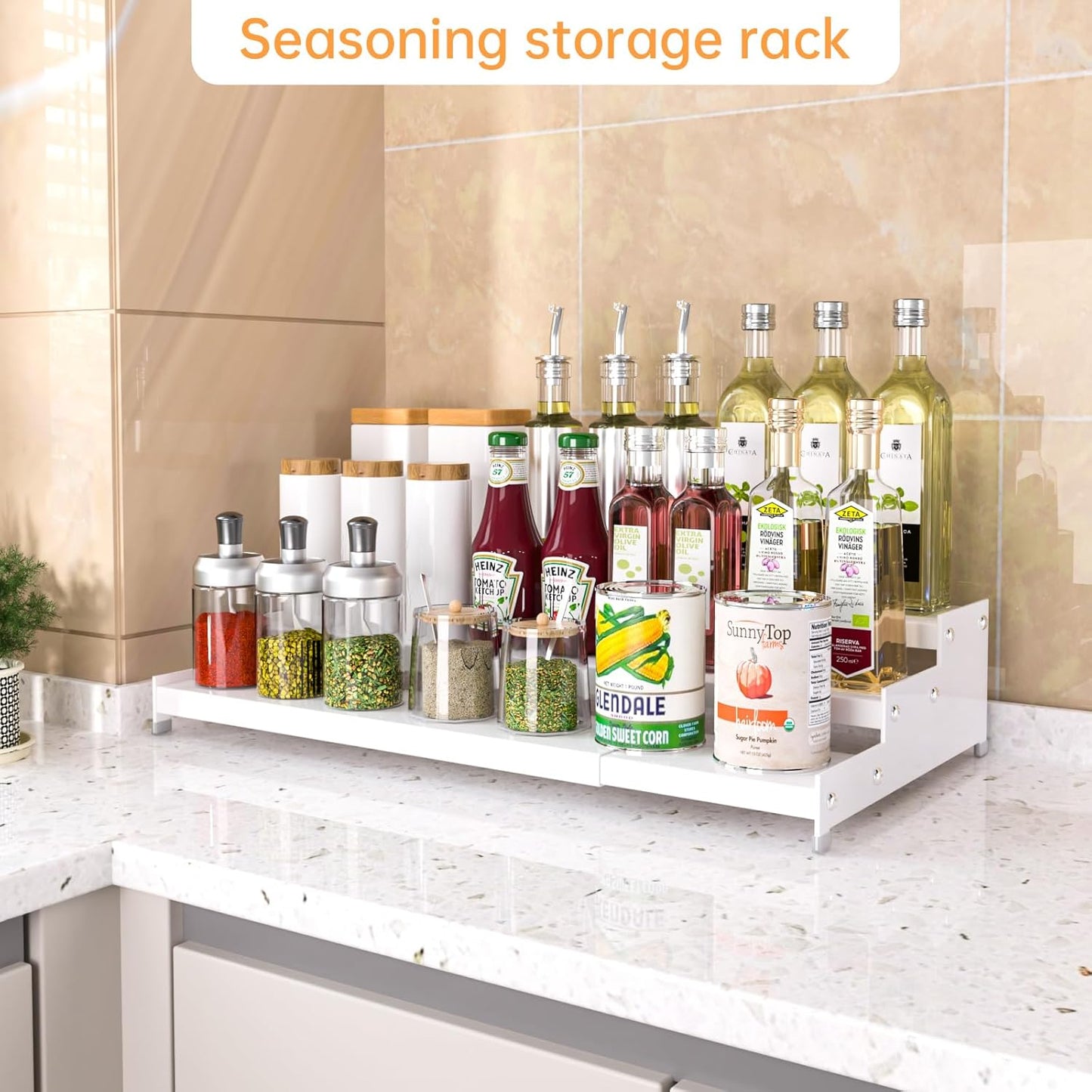 Premium Spice Rack Organizer for Countertops - 3-tier space-saving kitchen organizer for spice jars, oil bottles and utensils 1 Pack White (modern rust-resistant design)