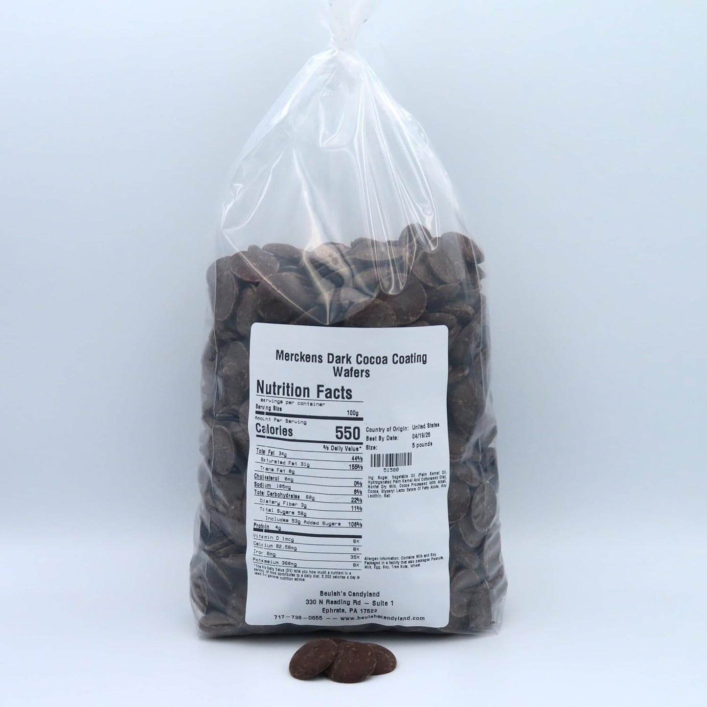 MERCKENS Coating Wafers, Dark Melting Chocolate, Cocoa Dark, 5 Pound Package