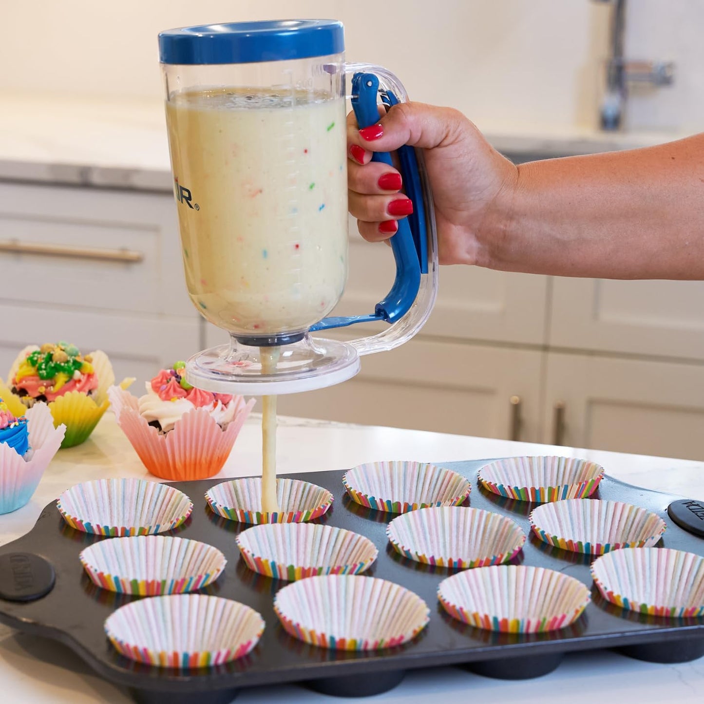 RAZOR Pancake Batter Dispenser, Pancakes & Waffles Batter Dispenser for Cakes, Muffins, Crepes, Cupcake for Baking, Cooking on Stovetop, Griddles, Prevents Drip, Easy Squeeze Trigger Handle Dispensers