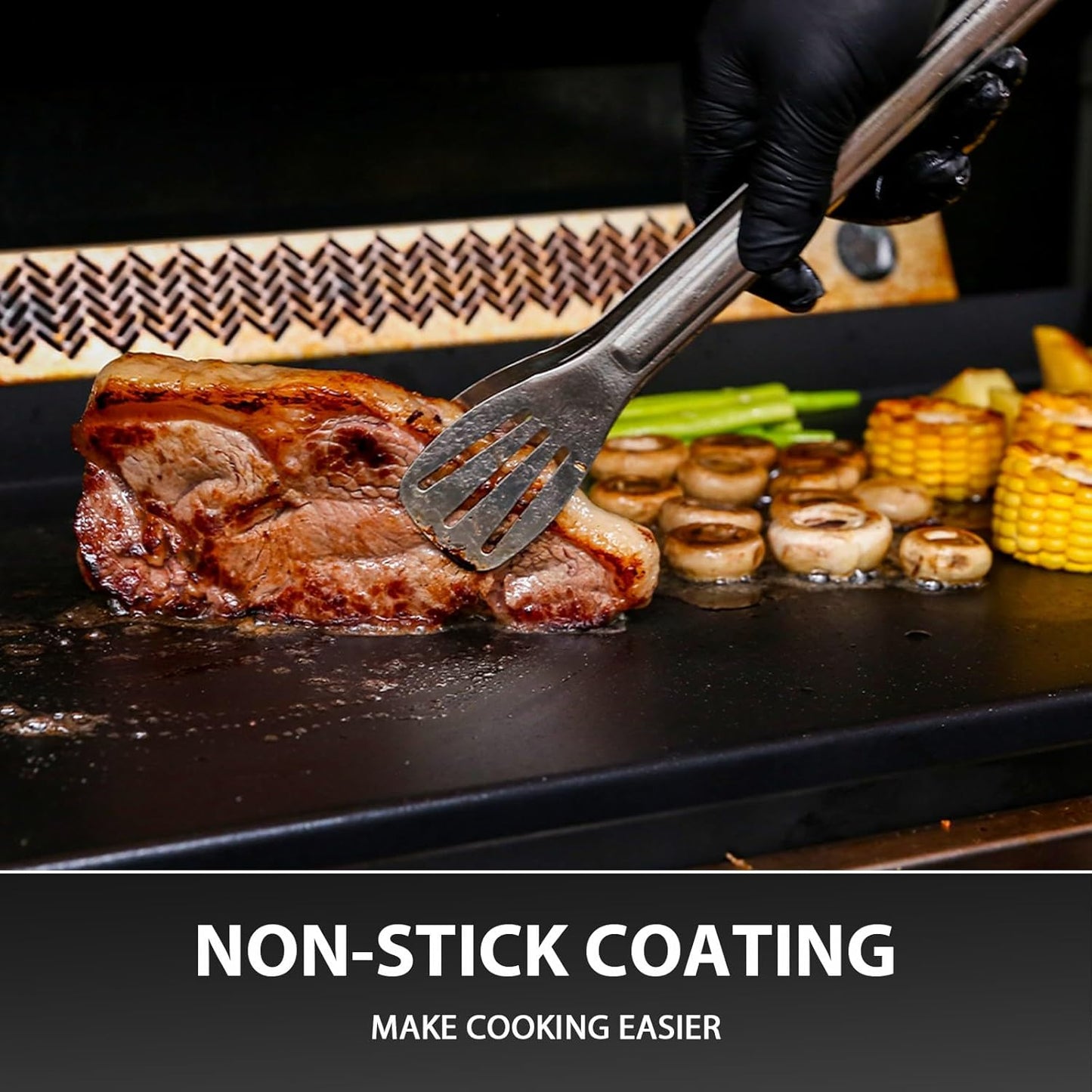 Utheer 17" x 13" Nonstick Coating Cooking Griddle for Gas Grill, Universal Griddle Flat Top Plate Insert with Grease Groove and Removable Handles for Charcoal/Gas Grills, Camping, Tailgating, Parties