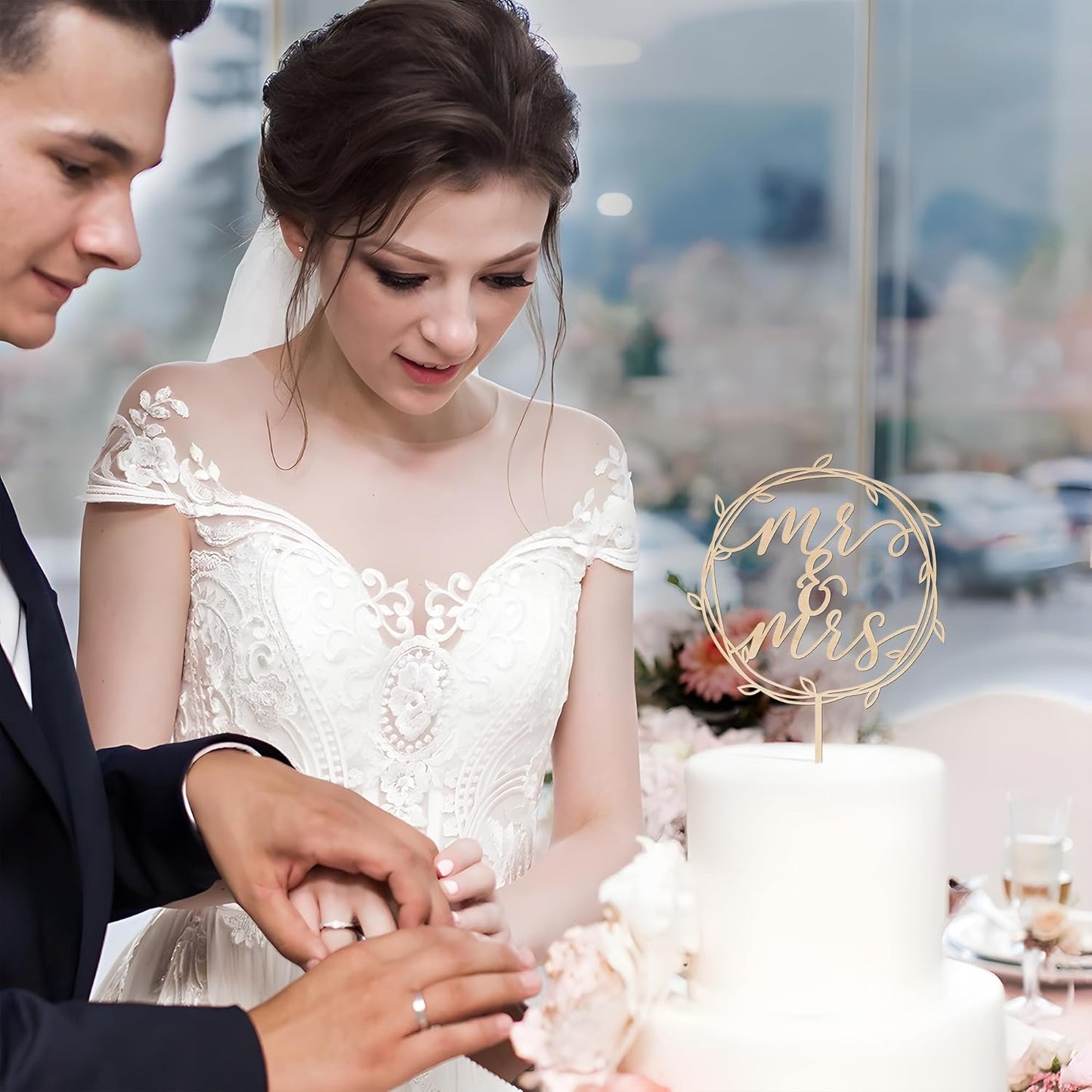 Mr & Mrs Cake Topper Wedding Cake Topper in Wood (Design 02)