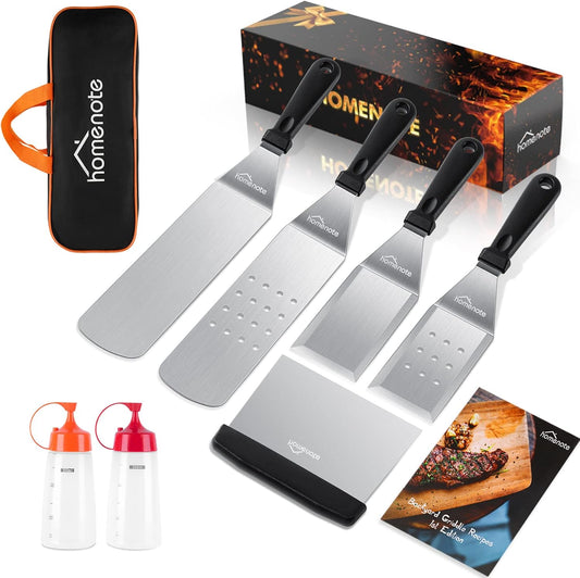 HOMENOTE Griddle Accessories Kit, Exclusive Griddle Tools Spatulas Set for Blackstone - 8 Pcs Commercial Grade Flat Top Grill Accessories - Great for Outdoor BBQ, Teppanyaki and Camping, Black