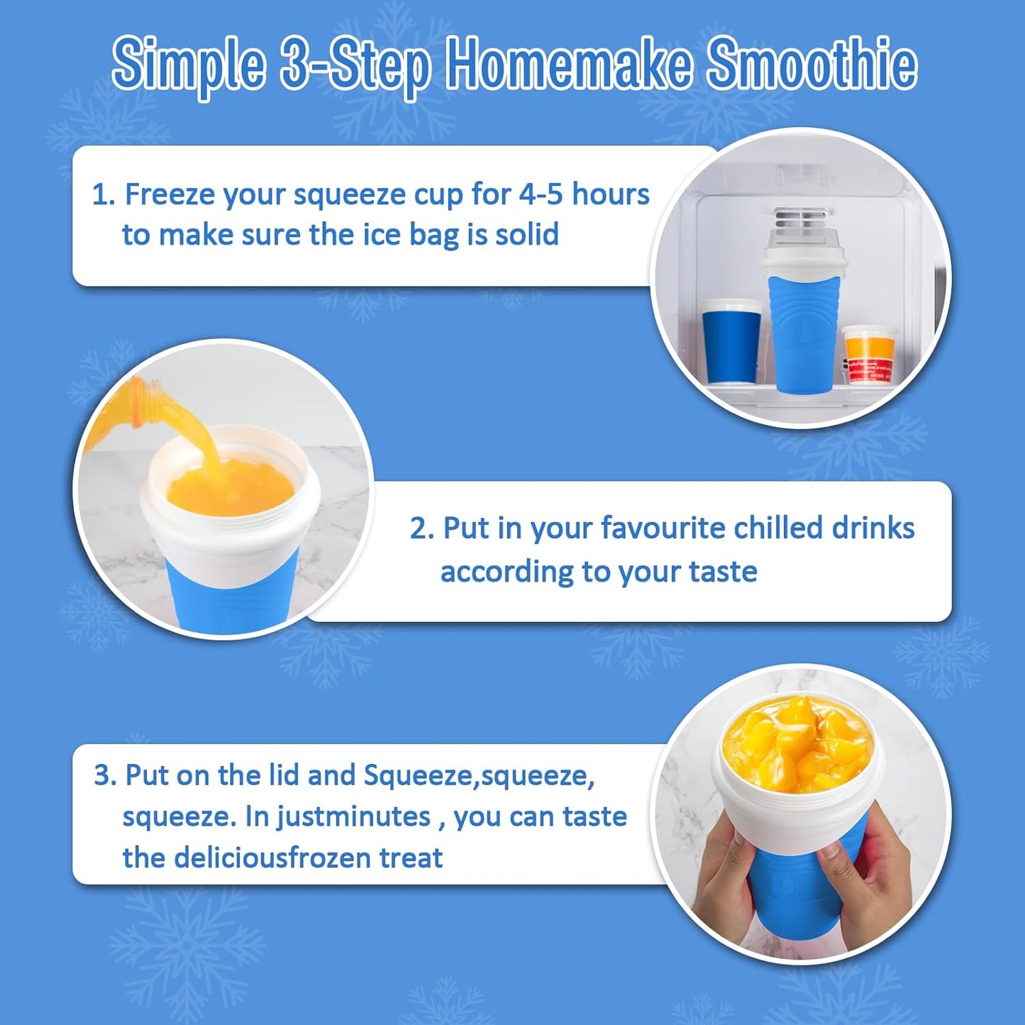 Slushie Maker Cup, 500ML DIY Magic Slushy Maker Squeeze Cups, Portable Smoothie Squeeze Cups for Juices, Milk and Ice Cream Make, Double Layers Silica Cup with Lid & Straw for Friends, Family Gifts