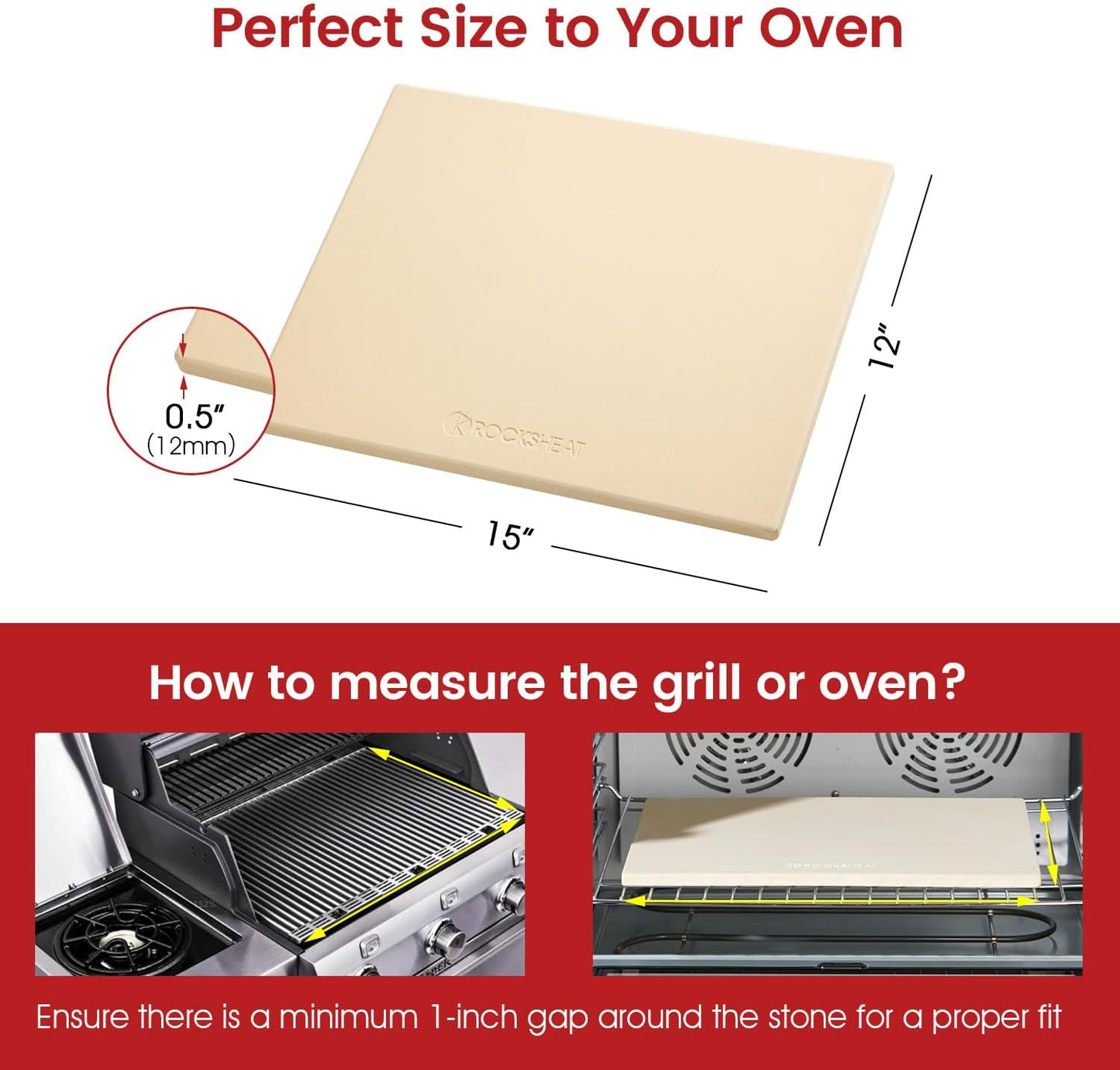 Pizza Stones for Oven and Grill, Rectangula 15" × 12" × 0.5" Pizza Stone, Cordierite Bread Baking Pan, Food-Grade Cooking Oven Stone for Making Crisp Crust Pizza, Bread, Pie and Cookies