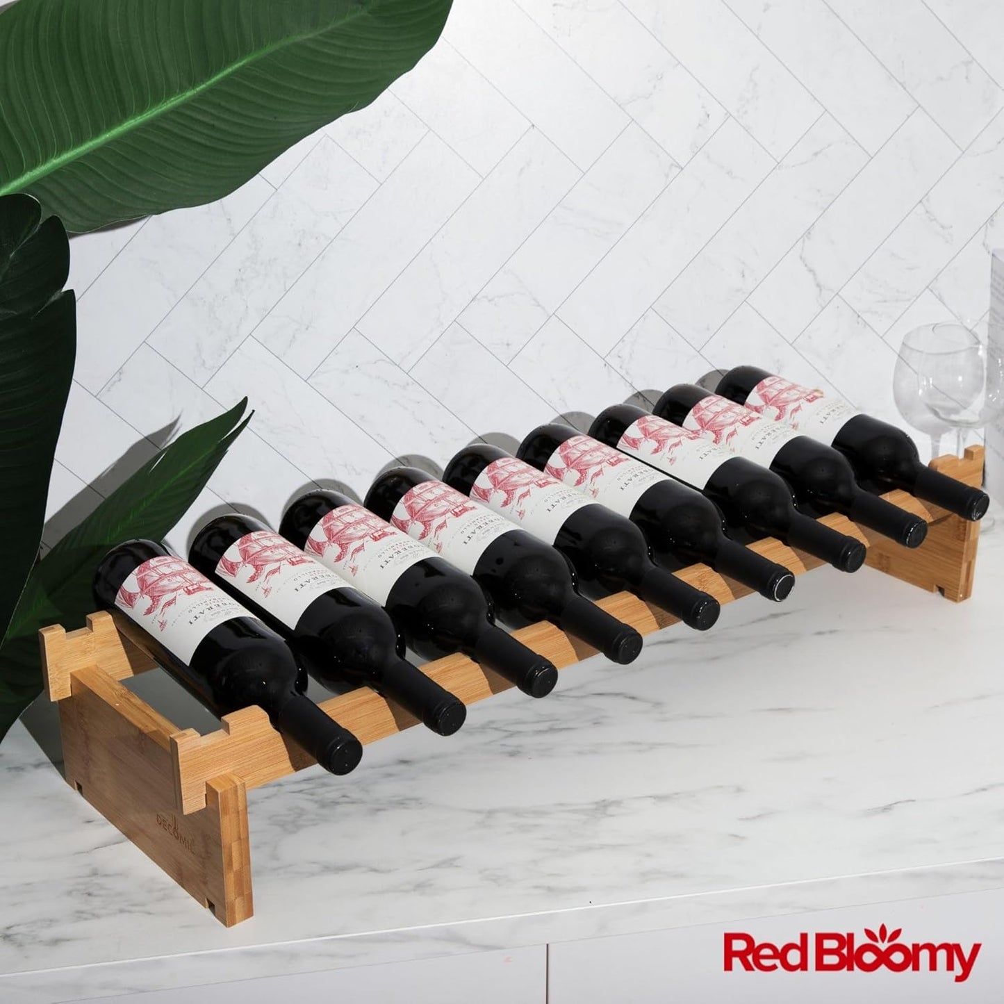 Stackable Bamboo Wine Rack for 72 Bottle, 8-Tier and Sturdy, Free Standing, Modular Wine Storage, Wine Bottle Storage for Cellar, Kitchen and Dining Room (9 Bottle)