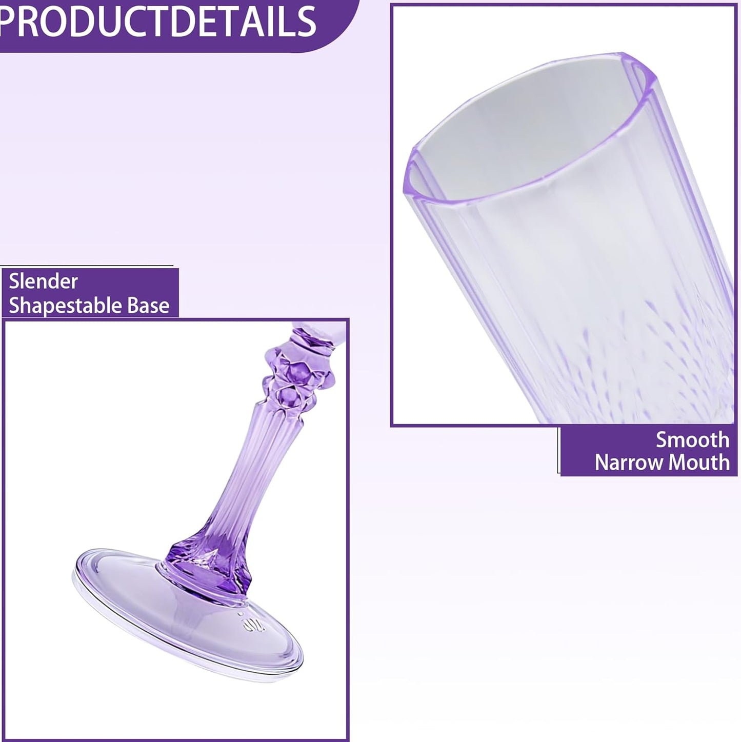 Plastic Champagne Flutes, 48PCS Purple Wine Glasses Goblets Reusable Champagne Flute for Weddings, Bachelor Parties, Toasting, and Events(48,Purple)