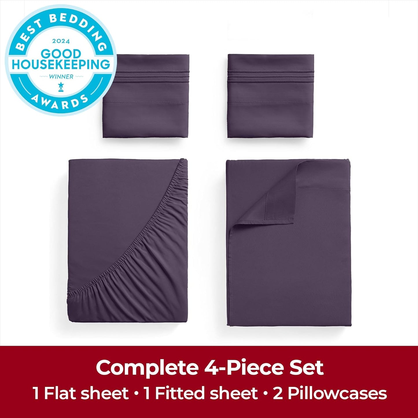 Mellanni Extra Deep Full Sheets - 4 PC Iconic Collection Bedding - Hotel Luxury, Ultra Soft, Cooling Bed Sheets - Wrinkle, Fade, Stain Resistant (Full, Purple)